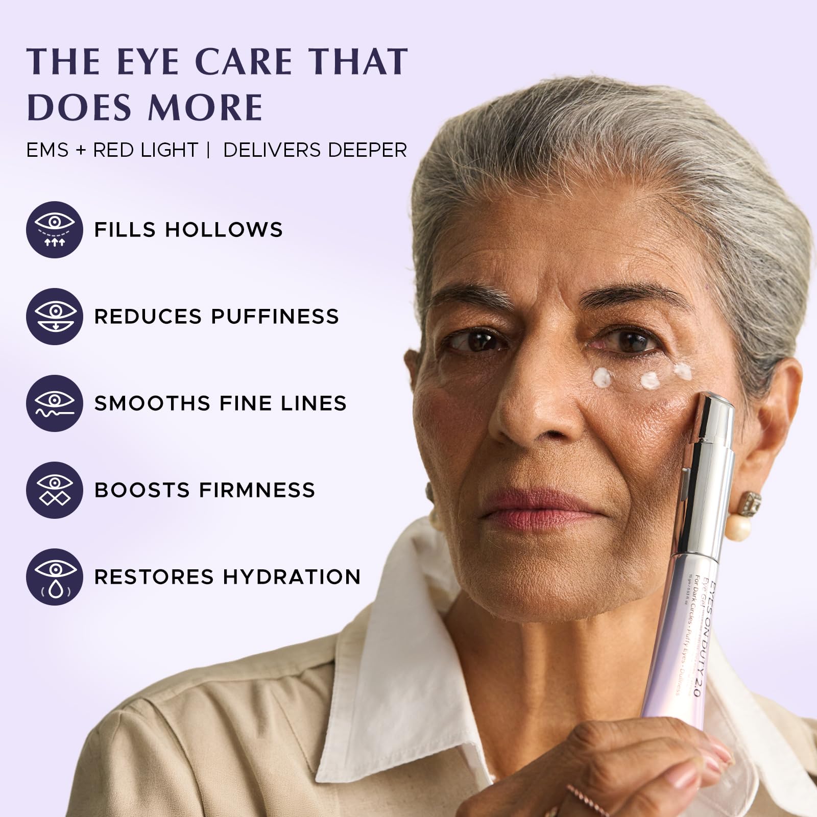 Indulgeo Essentials Eyes On Duty 2.0 Under Eye Gel with EMS, Red Light & Micro-Vibration Applicator | 5% Volufiline, Eyeliss & Caffeine | Hydrating Eye Care, Puffiness & Fine Lines | USB Rechargeable — Amazon image 3