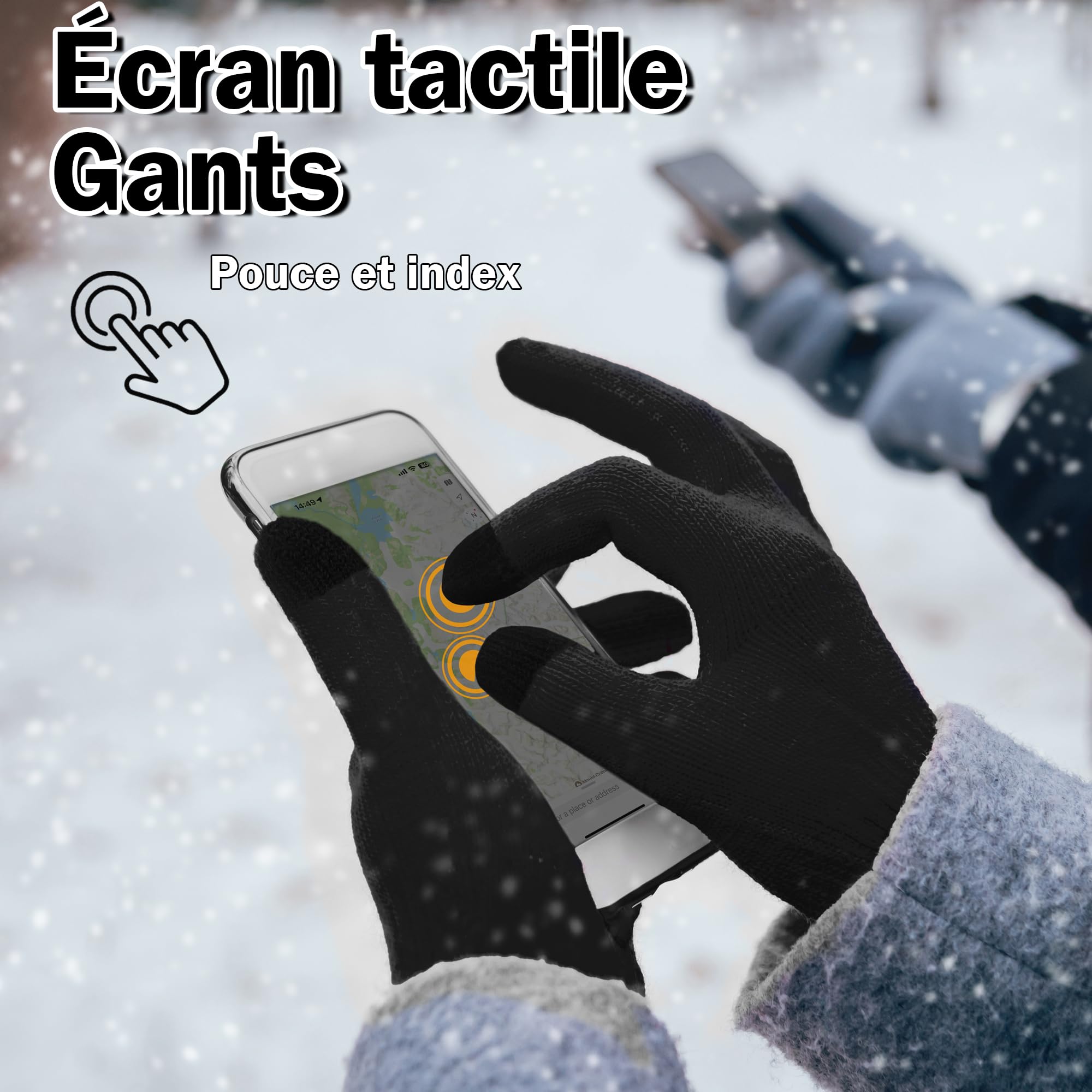 ineepor Gants Hiver Homme Femme,Gants Tactile Tricot Alpaga Thermiques,sous Gants Chaud en Laine Antidérapants pour Texting Smartphone Conduite,Mitaines de Ski Vélo Moto Course à Pied Anti Froid