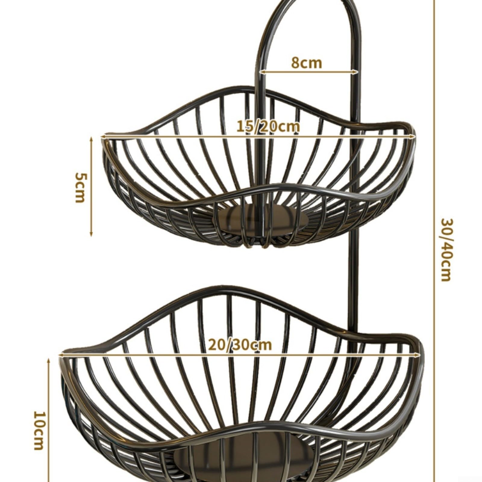 Ciotola per frutta a 2 ripiani, per bancone della cucina, in acciaio inox, con design a doppio strato, supporto per prodotti in metallo antiruggine, per sala da pranzo e bagno, 30 x 20 cm