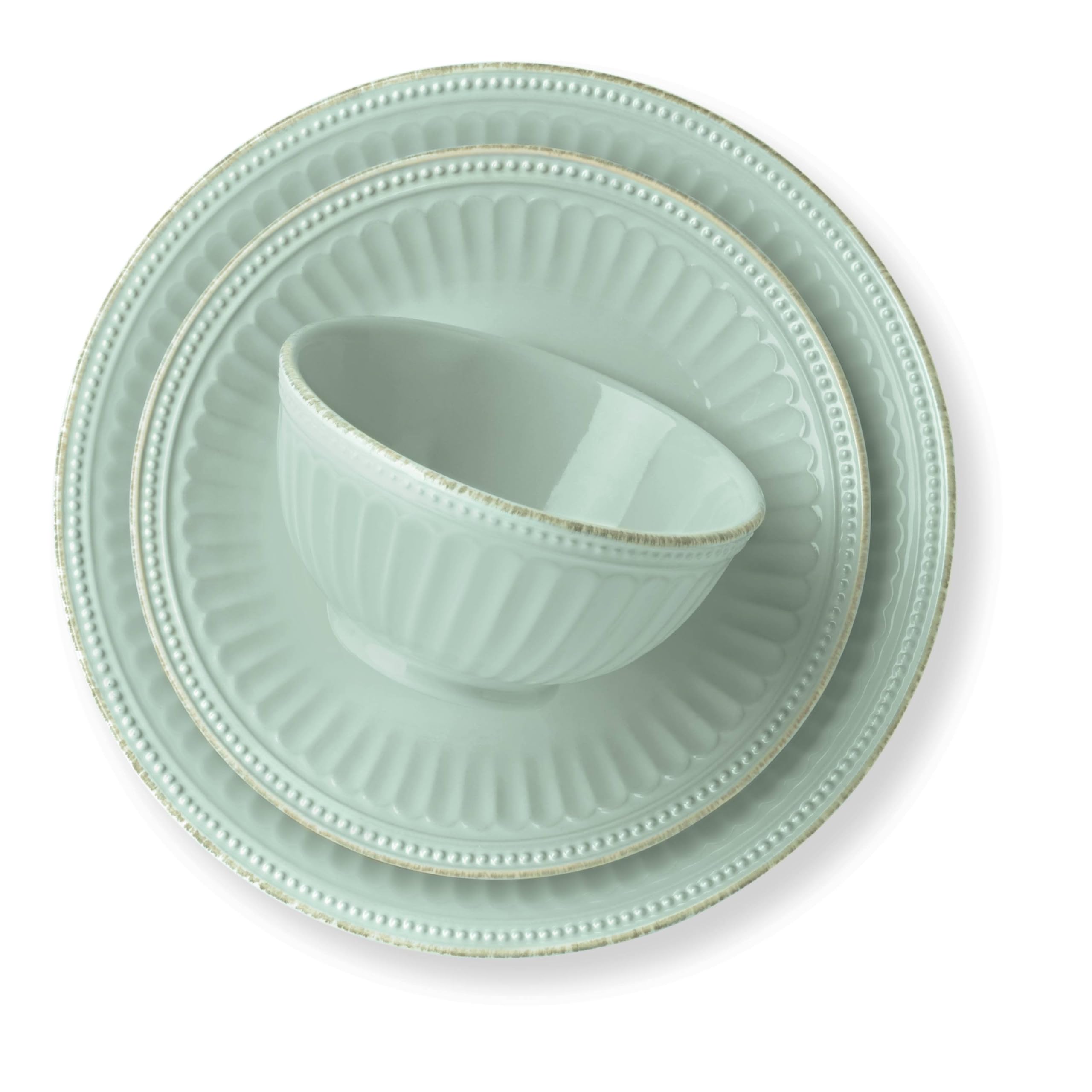Lenox 870009 French Perle Groove 12-Piece Plate & Bowl Set Blue