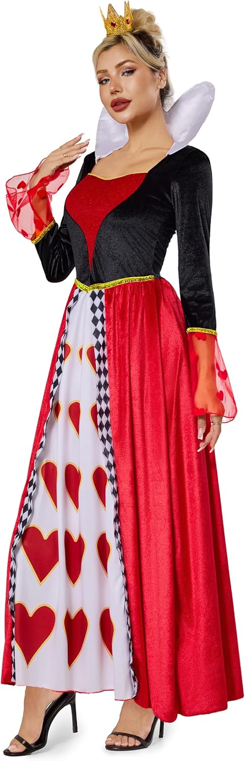 Funna Queen of Hearts Costume Women Dress Black and Red Halloween - Image 2