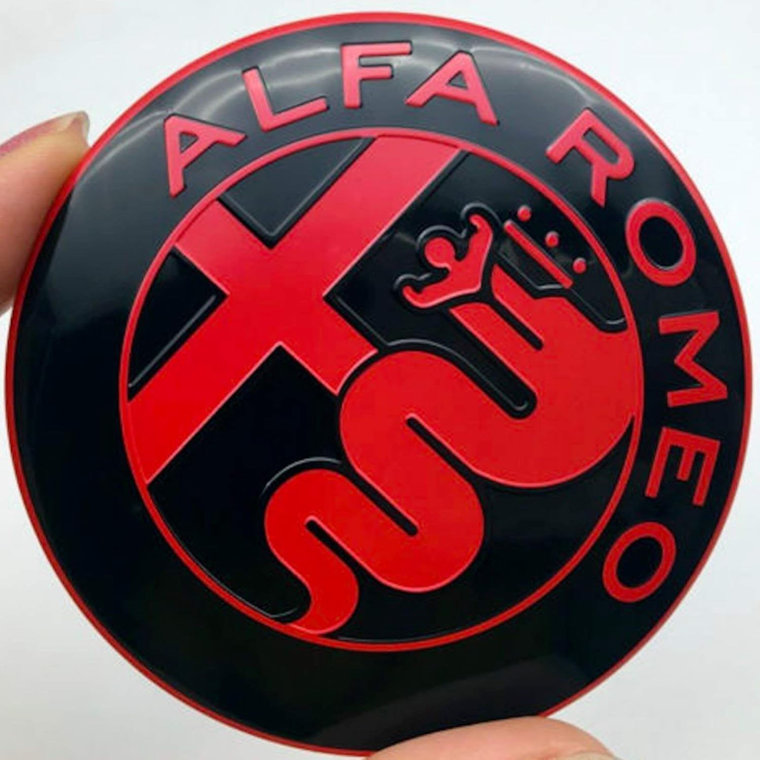 Alfa Romeo 147 156 159 Brera Mito Logo Emblema Nero Rosso 74mm Metallo Fregi Stemmi