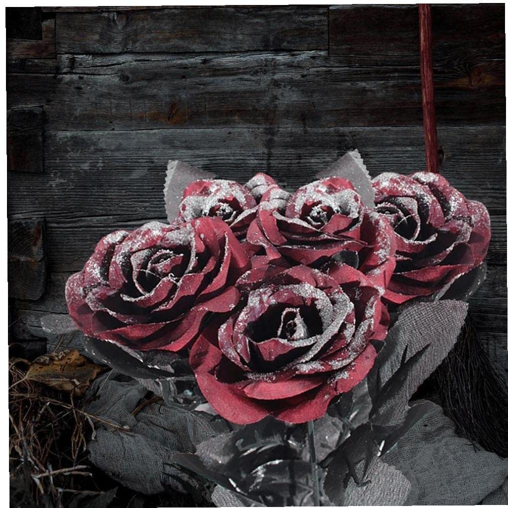 Lot De 5 Roses Artificielles Noires Avec Globes Oculaires - Décoration Halloween, Maison Ou Mariage - Tige Plastique Flexible