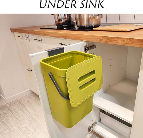 Miniatura 3 de stonespace Cubo de basura pequeño con tapa, cubo de compostaje para interiores, cubo de basura colgante con tapa para armario, baño, dormitorio,