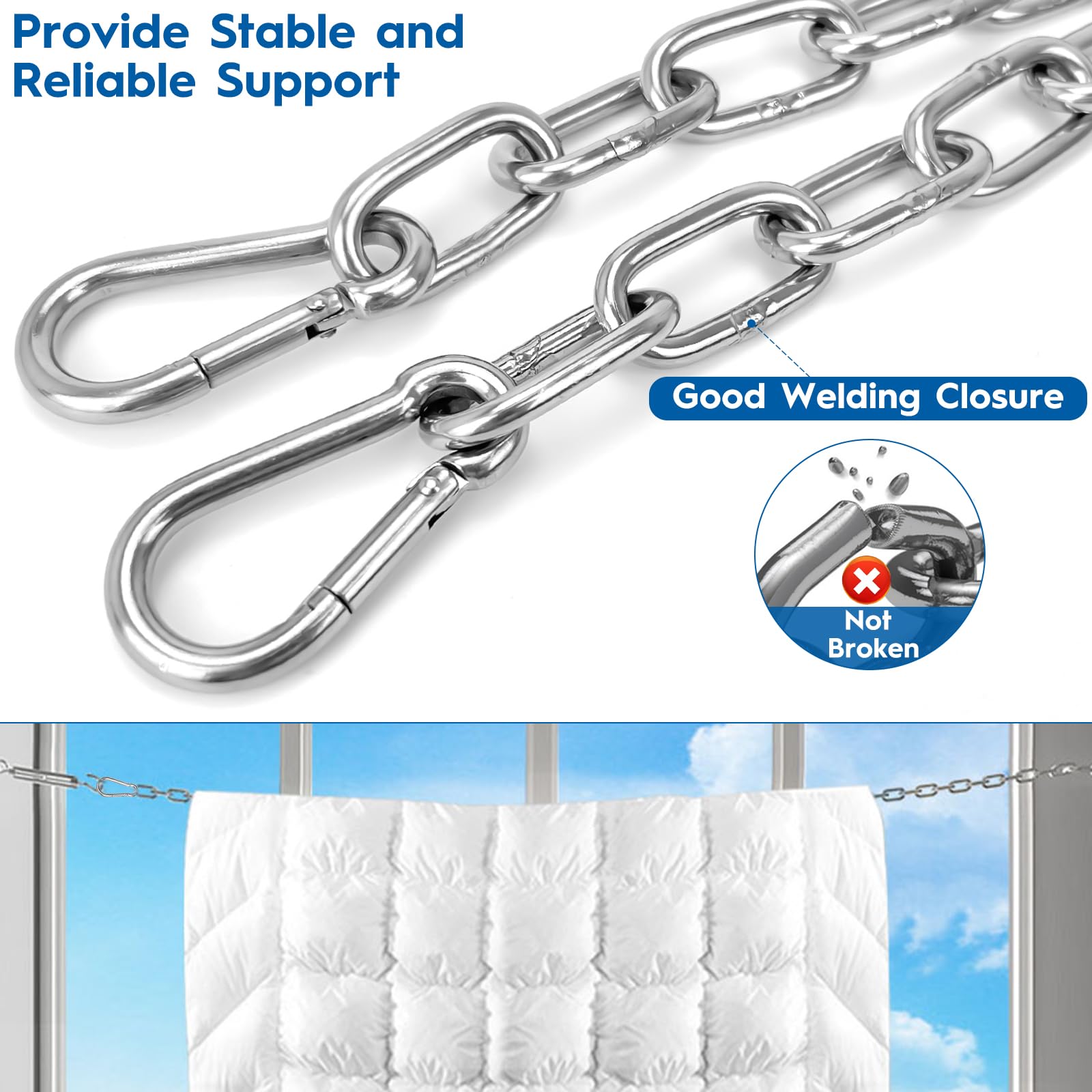 2 Catene In Acciaio Inox Da 1m Con Moschettoni – Carico 70kg Per Appendere Sedie, Amache, Piante