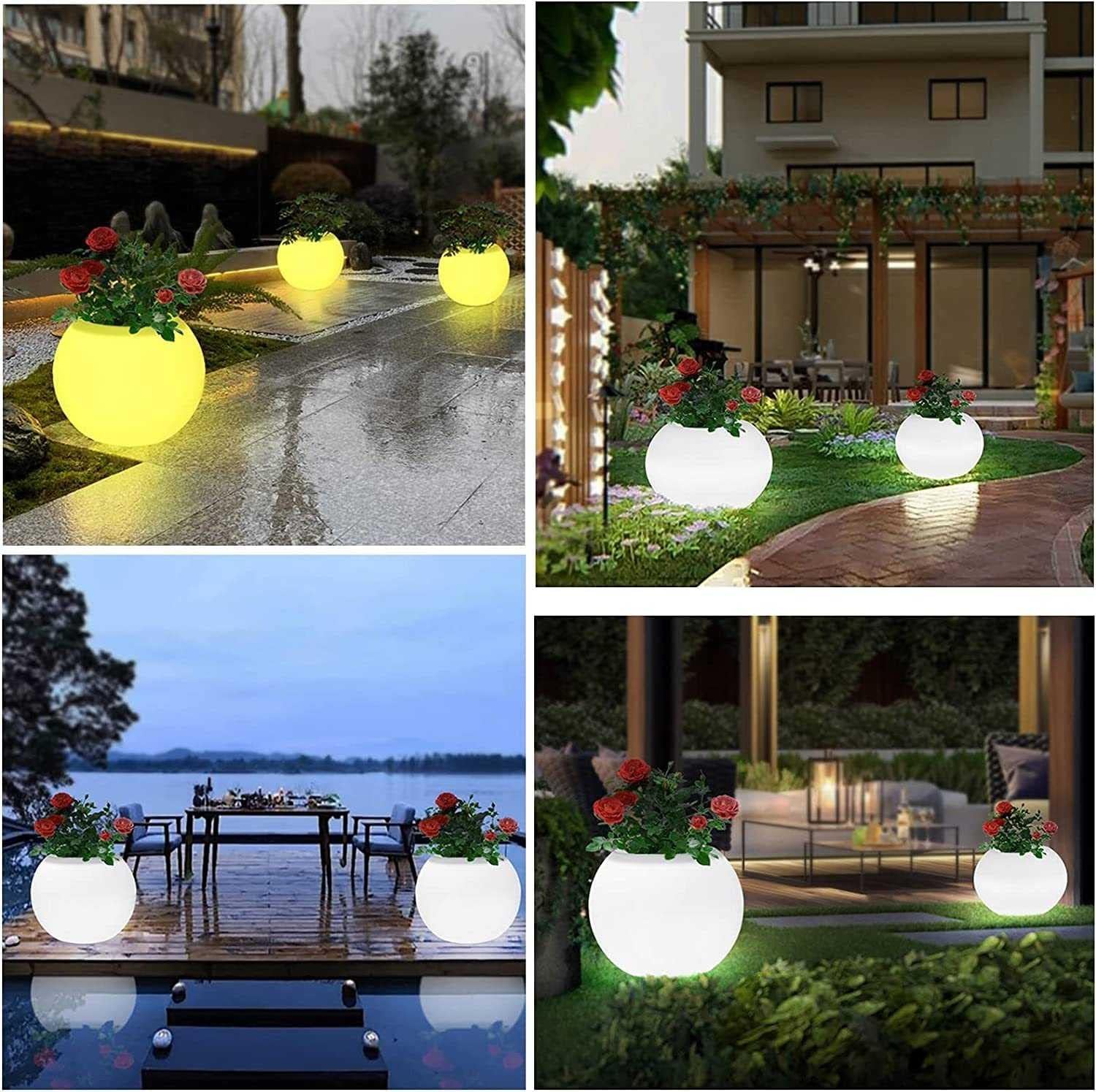 Wiederaufladbarer Blumentopf mit Fernbedienung, wasserdicht, farbwechselnd, beleuchteter Übertopf für drinnen und draußen, 16 Farben, Garten, Balkon, Terrasse, Dekoration, Solartopf, Alternative