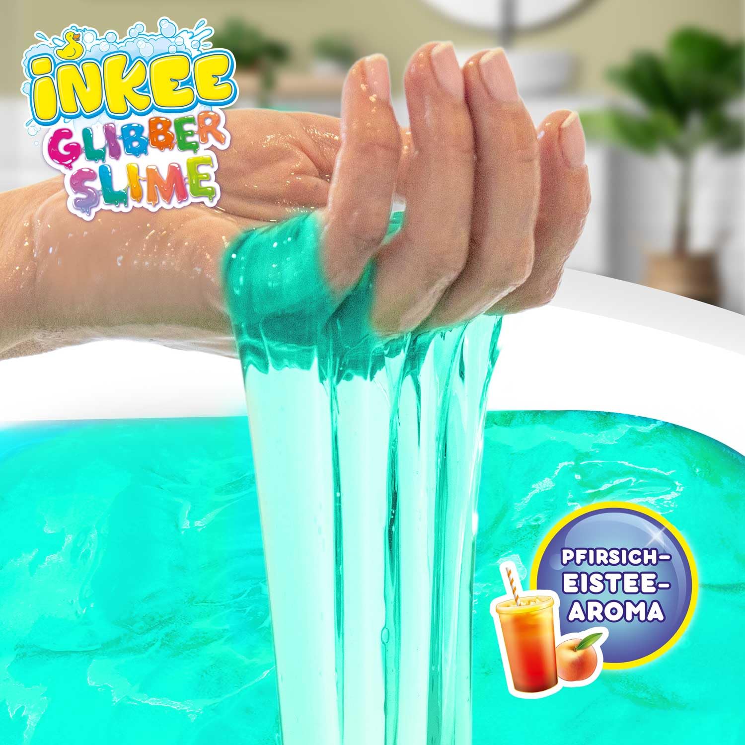 INKEE Slime de Bain Hippo Set de 10 | Poudre Slime Enfant pour Le Bain, Bain Gluant Bleu-Vert avec arôme de pêche,