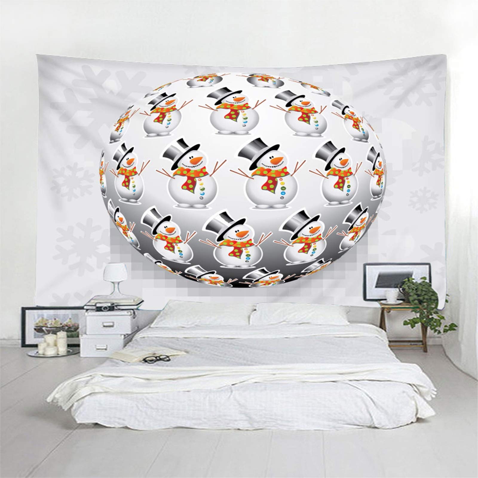 Tapiz Tela 3D, Decoracion Navidad Muñeco de Nieve Bola Redonda y Copo de Nieve Gris Poliéster Tapiz Pared Decoration 260X240cm