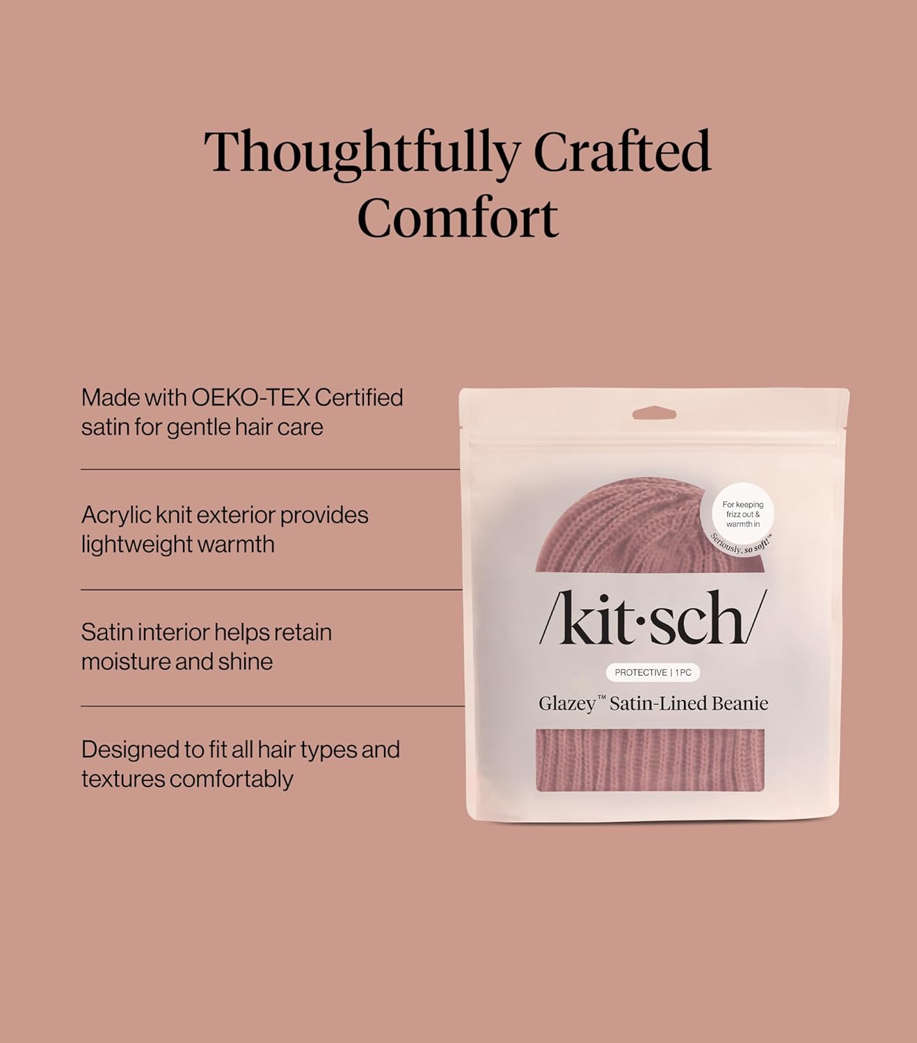 Kitsch Glazey™ Satin Lined Beanie for Men and Women – Cozy Winter Hats for Men - Stylish Anti-Frizz Hat for All Hair Types - Image 3