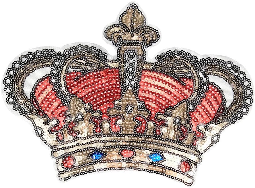 Dandan DIY Big White Crown Embroidered Patch with Sequins Sew on/Iron on Patch Applique Clothes Curtain Sewing Flowers Applique Home Wedding Party Decoration DIY Accessory (White Crown)