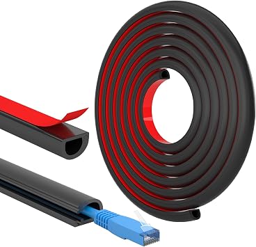 Mini Cable Trunking, Self-Adhesive Cable Cover, Cable Management Trunking, Hide Wires on Walls, Flame Retardant, Paintable, Cable Tidy for Home, Office, 15mm Wx10mm Hx3m Lengths   Black