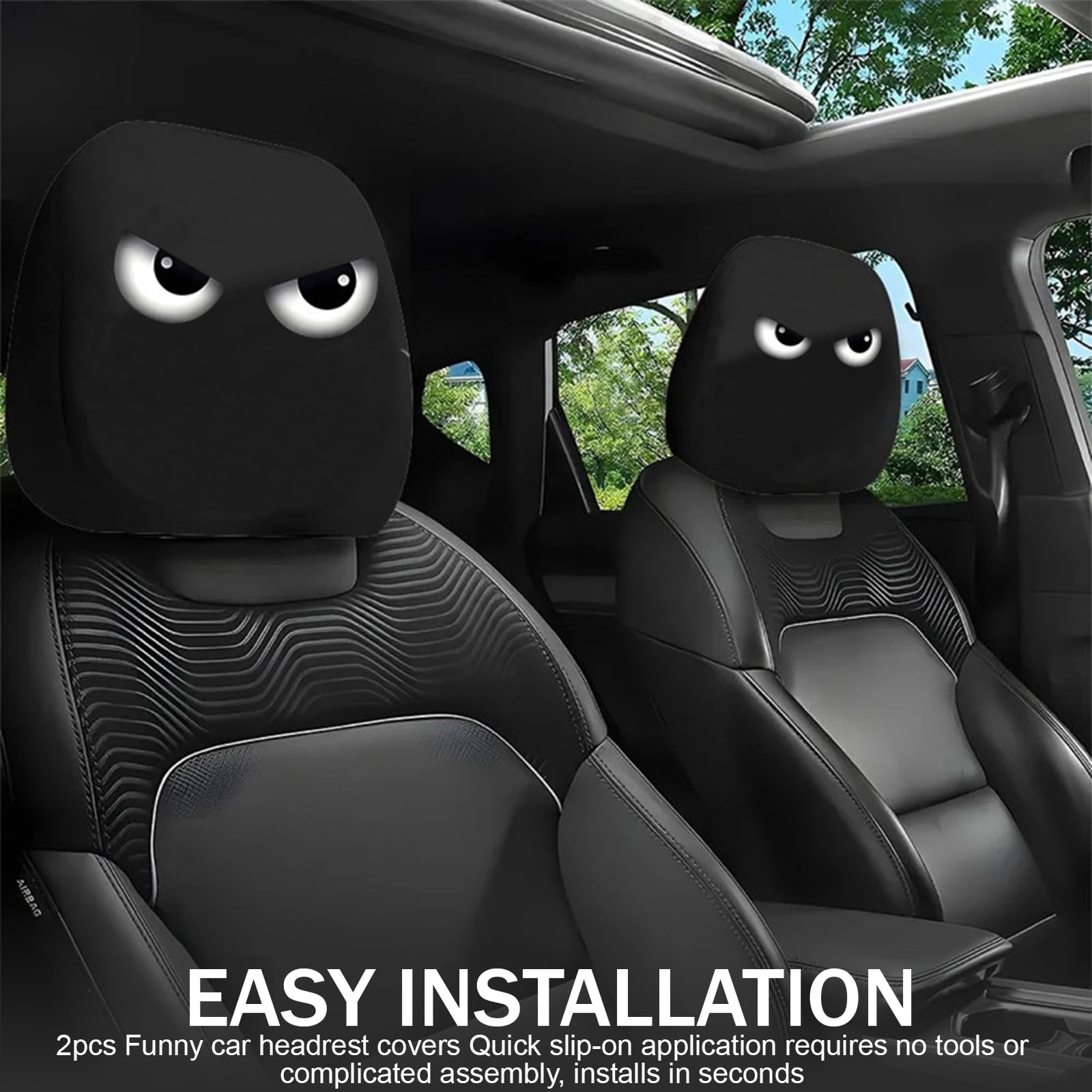 Produktbild von Auto Zubehör Lustig Pavsicgn 2pcs Halloween-Kopfstützenbezüge, Süße Lustige Cartoon Augen Kopfstütze Cover Für Autos, Atmungsaktive Elastische Kopfruhe Für Fahrzeuge Zubehör Auto Kopfstützenbezug Lustig