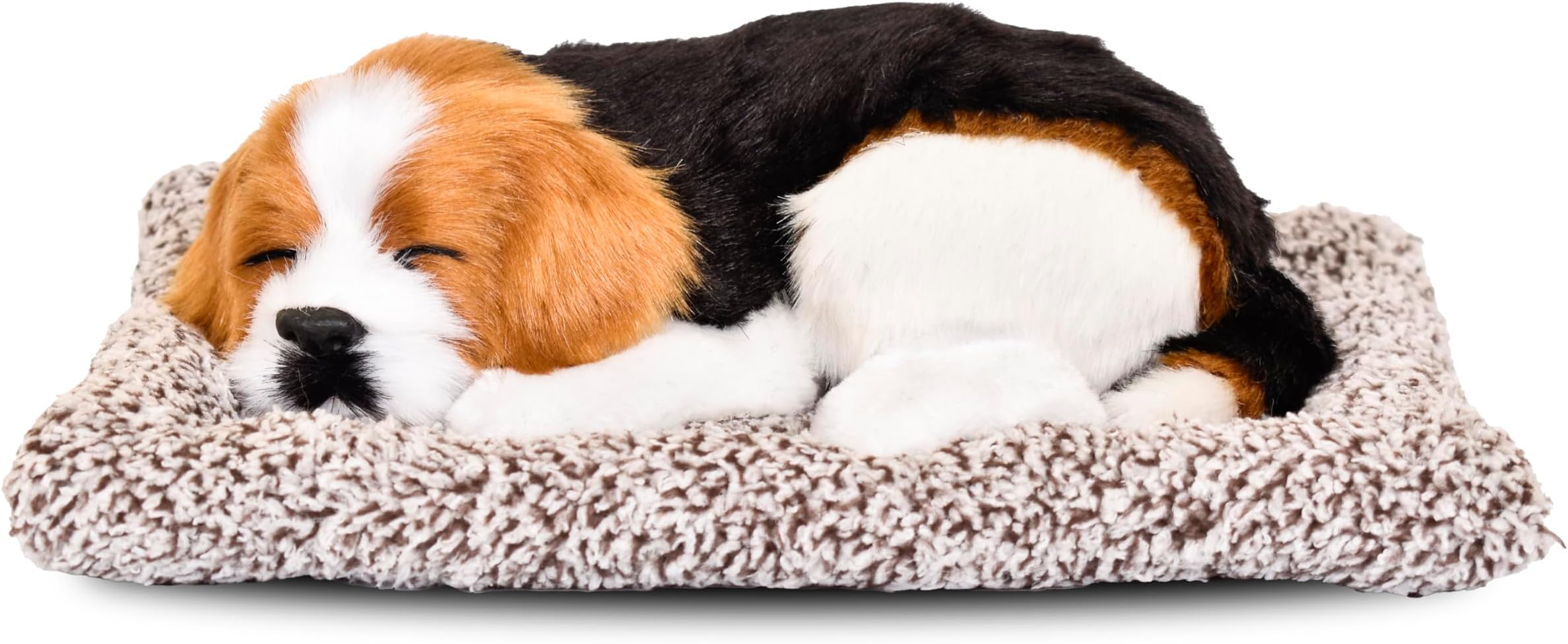 Premium Sleeping Puppy Decor Plush with Mat | Realistic Soft Fur Dog Showpiece for Home, Office & Car Dashboard | Pet Lover Aesthetic Gift (25 × 19 × 7.5 cm, Beagle)