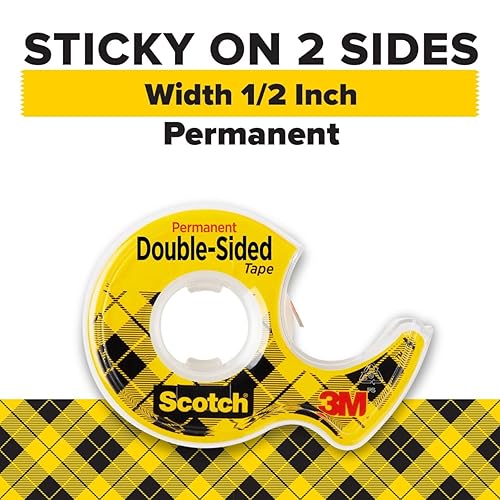 Scotch® Double-Sided Tape, 1/2 in x 250 in (12.7 mm x 6.35 m), 3 Pack(3 Rolls)
