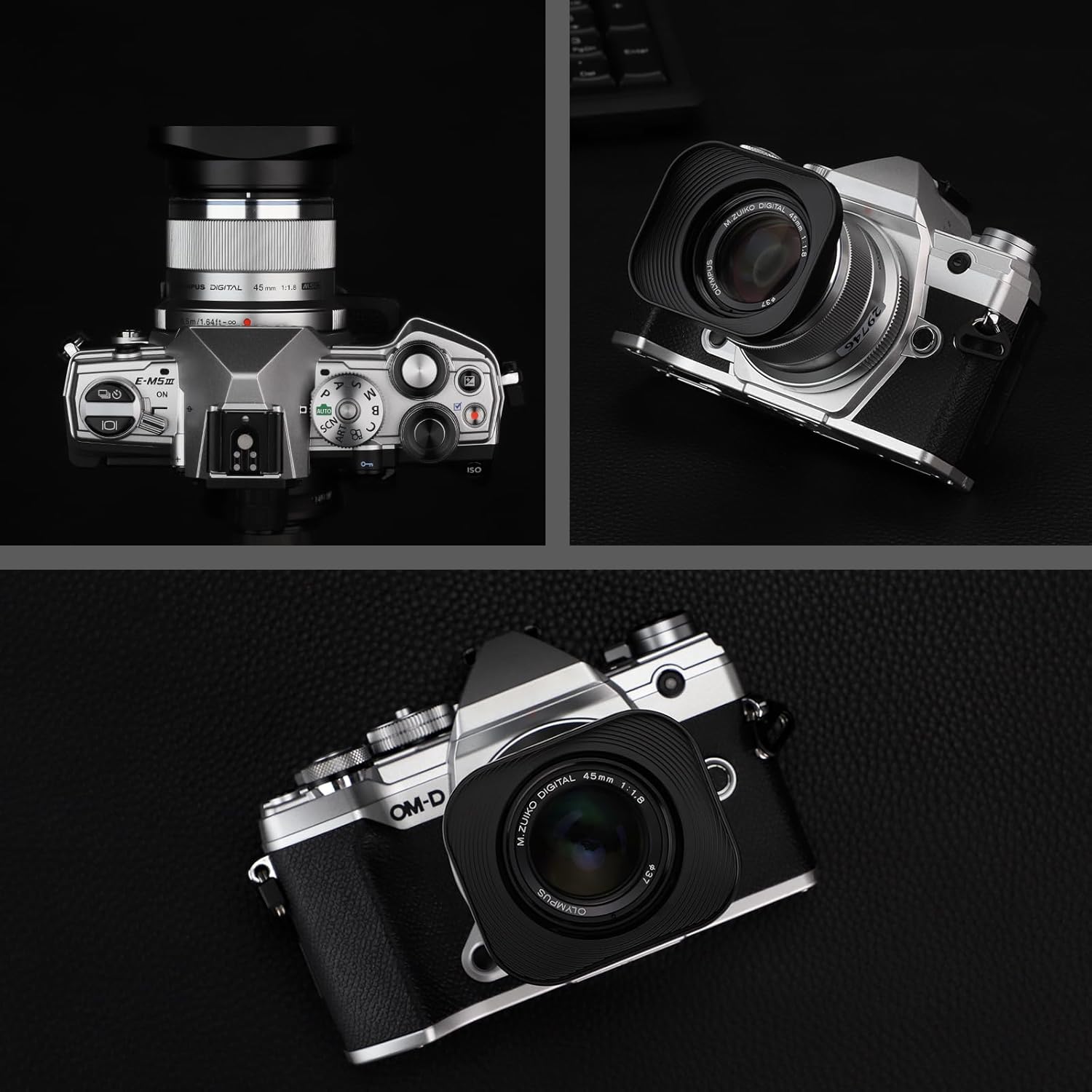 Haoge LH-OM45 Metal Square Lens Hood for Olympus M.ZUIKO Digital 45mm F1.8 Lens Bayonet Shade Hood