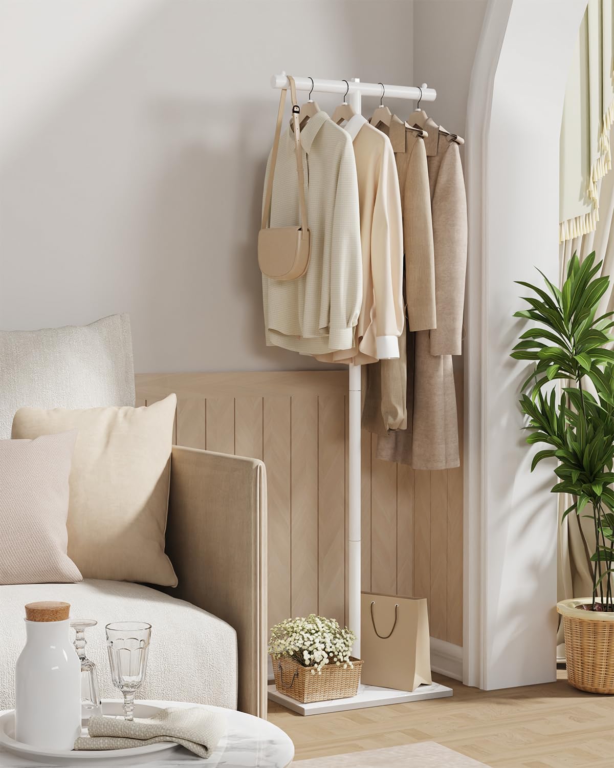 Appendiabiti Ingresso, Appendino da Terra Moderni a Forma di T, Attaccapanni Piccoli con Lastra di Roccia Resistente, per Vestiti, Cappelli, 39 x 26 x 175 cm, Bianco, GYJ011W