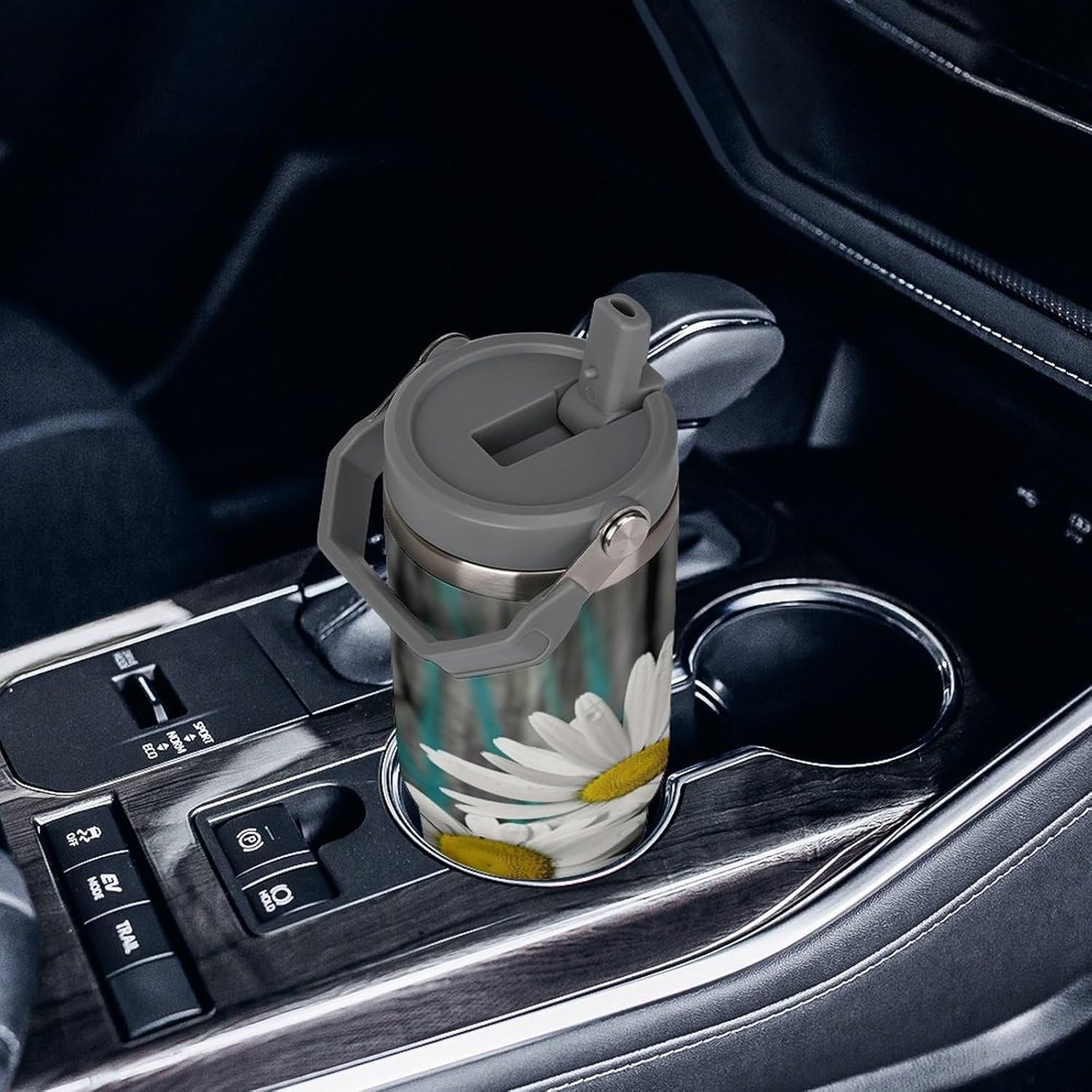 Daisy Flowers Water Bottle 30 Oz Fits Car Cup Holder,Insulated Coffee Mug Large Capacity Car Cups,Stainless Steel Double Wall Sport Bottle for Travel Sports Gym