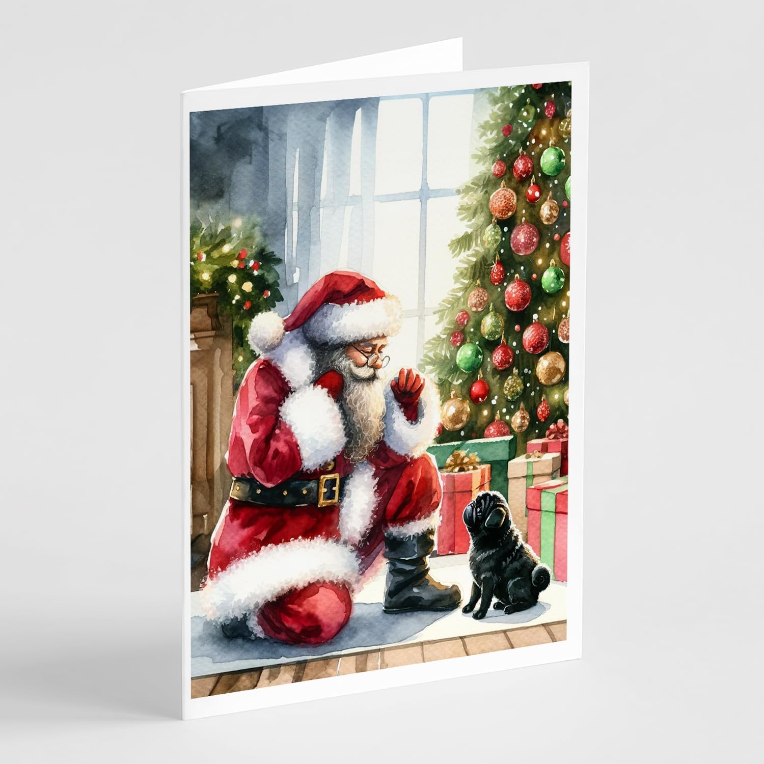 Caroline's Treasures DAC4148GCA7P Black Pug and Santa Claus Greeting Cards Pack of 8 Blank Cards with Envelopes Whimsical A7 Size 5x7 Blank Note Cards