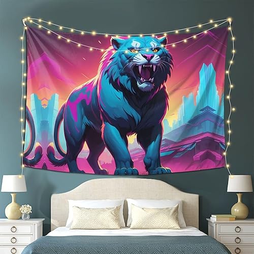 Miniatura 5 de WZYWHJ Synthwave Sabertooth Prints Tapiz de decoración de pared adecuado para dormitorio y sala de estar, 80 x 60 pulgadas