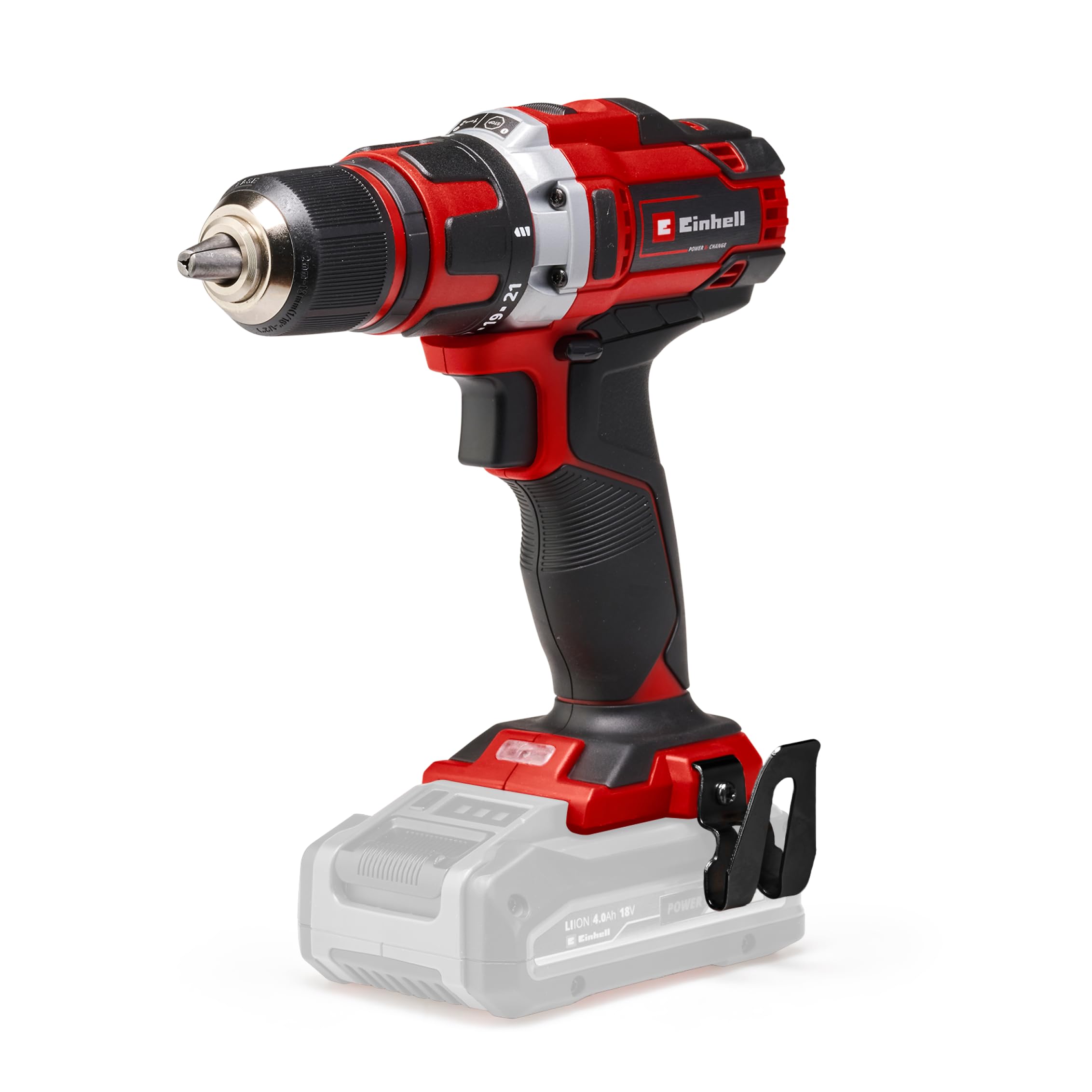 Einhell Taladro atornillador a batería TE-CD 18/40 Li-Solo Power X-Change (iones de litio, 18 V, par máximo de 40 Nm en 21 niveles, Softgrip, sin batería y cargador)