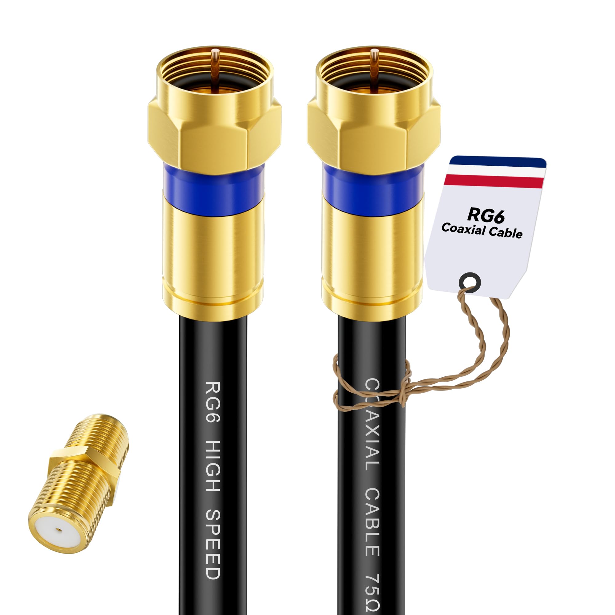 Digoloan Cavo coassiale 30 m, RG6, cavo antenna SAT 75 Ohm, spina F dorata, Internet ad alta velocità per TV HD, modem, router, antenna digitale, satellite, nero
