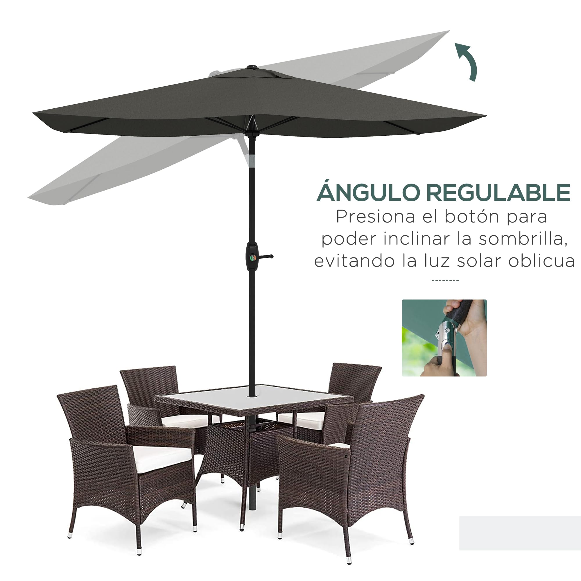Outsunny Sombrilla Terraza Exterior 3x2 m M ástil Aluminio | Parasol de Terraza Exterior, Ángulo Ajustable, Protección UV 50+, Sombrilla para Jardín Patio