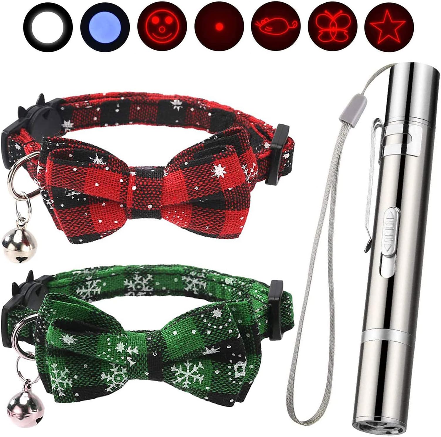 Havenfly Collar for Cats Pets Breakaway with Bell Bowtie Floral Bow Detachable Adjustable Safety Puppy 2pcs Red & Green with 1 Cat Gift
