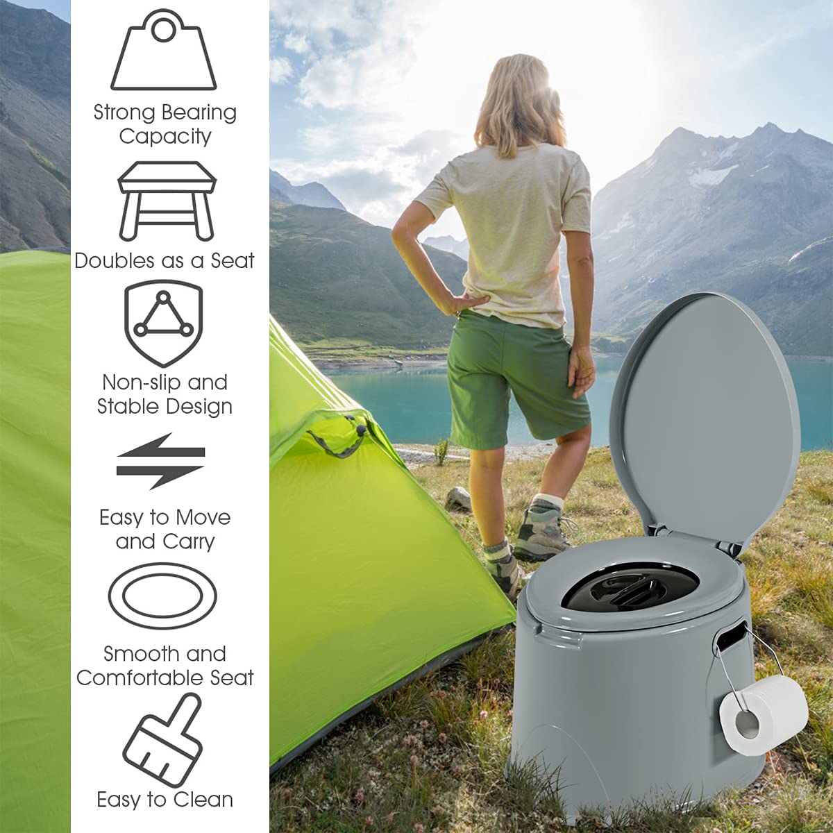 Inodoro HDPE Inodoro Portátil De Camping LIFEZEAL 20L - WC Químico Con Depósito Extraíble, Ideal Para Viajes En Coche Y Aire Libre Inodoro Viaje Extraíble HDPE