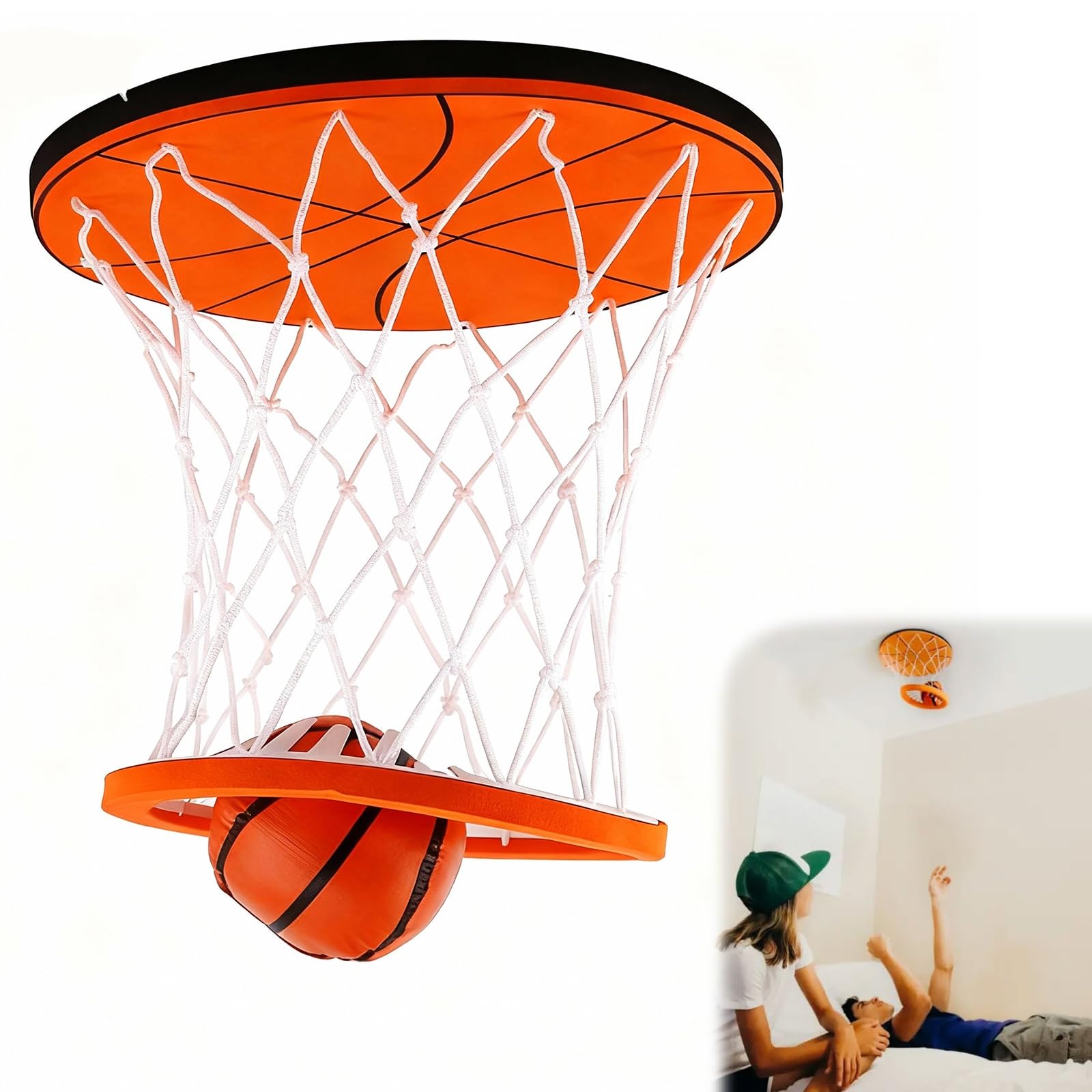 Hanging Indoor Basketball Hoop on The Ceiling, Mini Basketball Game for Bedroom, Funny Stress-Relieving Toy for Adults and Kids, No Assembling,