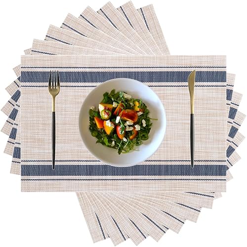 Miniatura 22 de Manteles individuales de vinilo de plástico, lavables, resistentes al calor, duraderos, de PVC, antideslizantes, tejidos, para cocina, comedor Azul