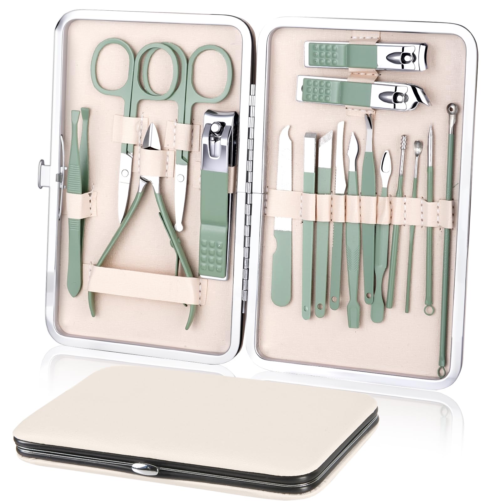 URAQT Manicura Pedicura Set, 18 Piezas Cortaúñas, Tijeras de Uñas con Herramientas Remover Cutícula, Acero Inoxidable, para Viajes y hogar, con Caja de Cuero — view 12