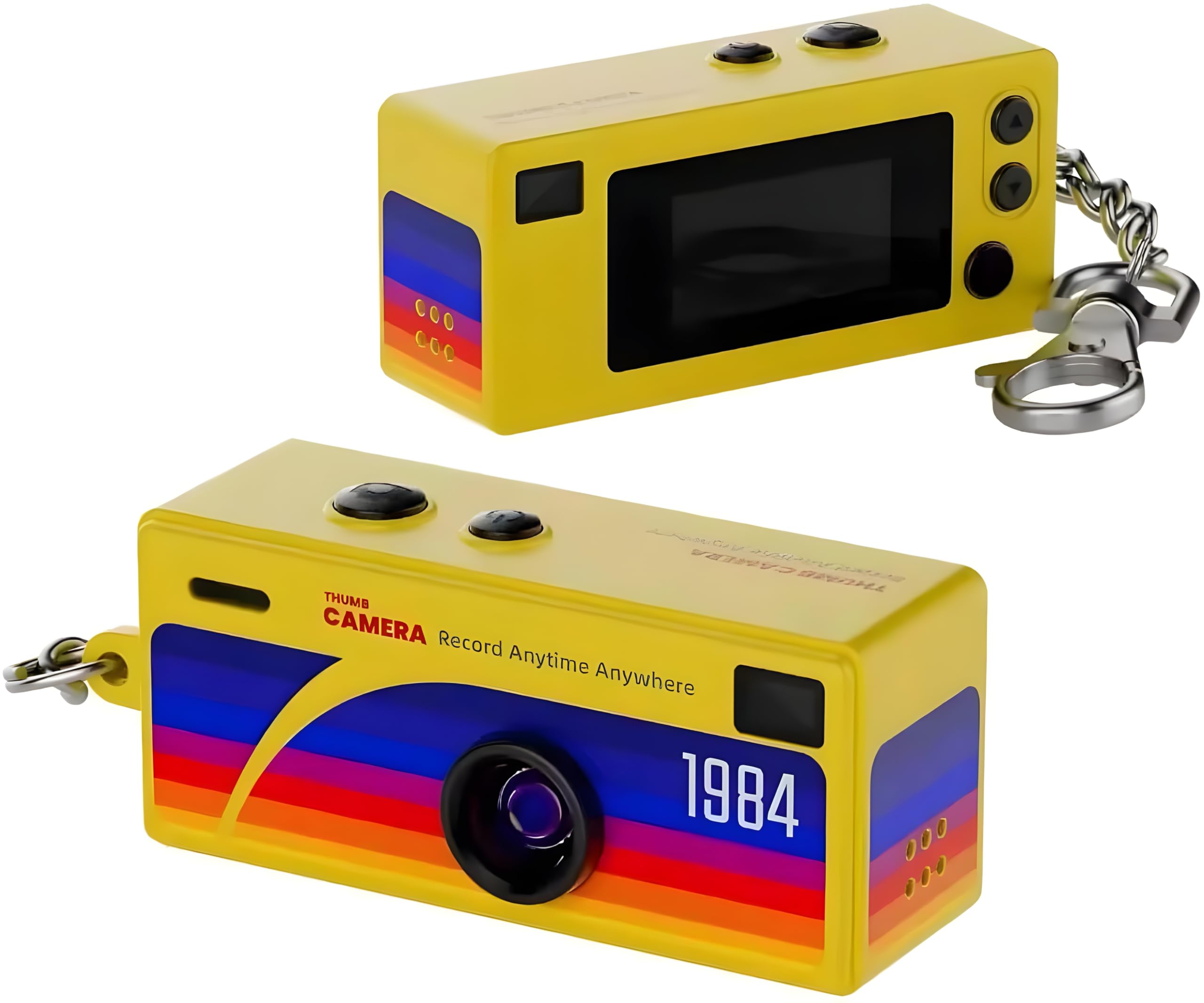 mini digital camera keychain 1080p hd video recorder, retro thumb camera with micro sd card support, portable pocket digicam, usb-c rechargeable, bag charm camera for kids, teens, & students (yellow)