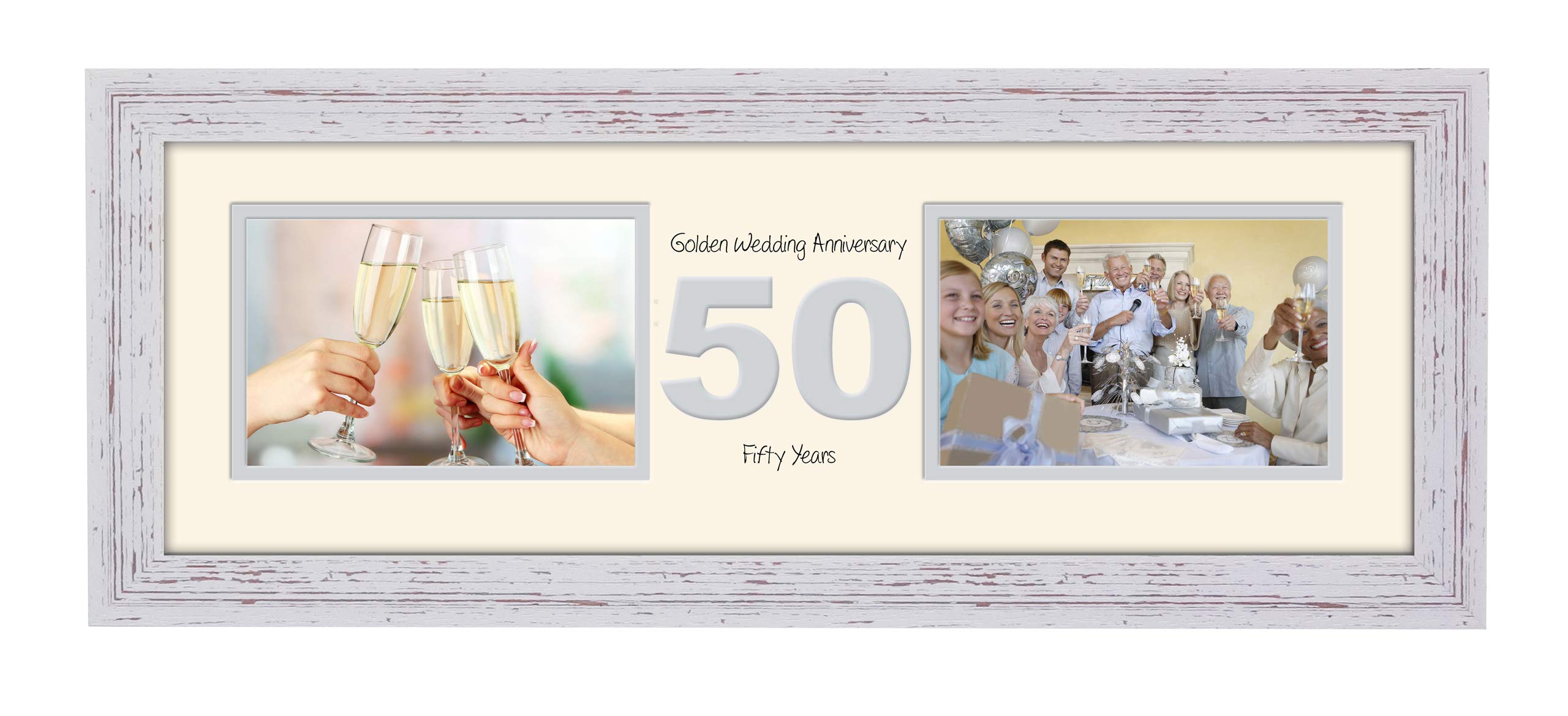 Photos In A Word Shabby Chic Finish Frame Cream Mount Grey Inside 50Th Anniversary Photo Frame Golden Wedding Fiftieth Gift Takes Two 6”X4” Landscape Photos 1235A (Shabby Chic Finish Frame Cream Mount Grey Inside)