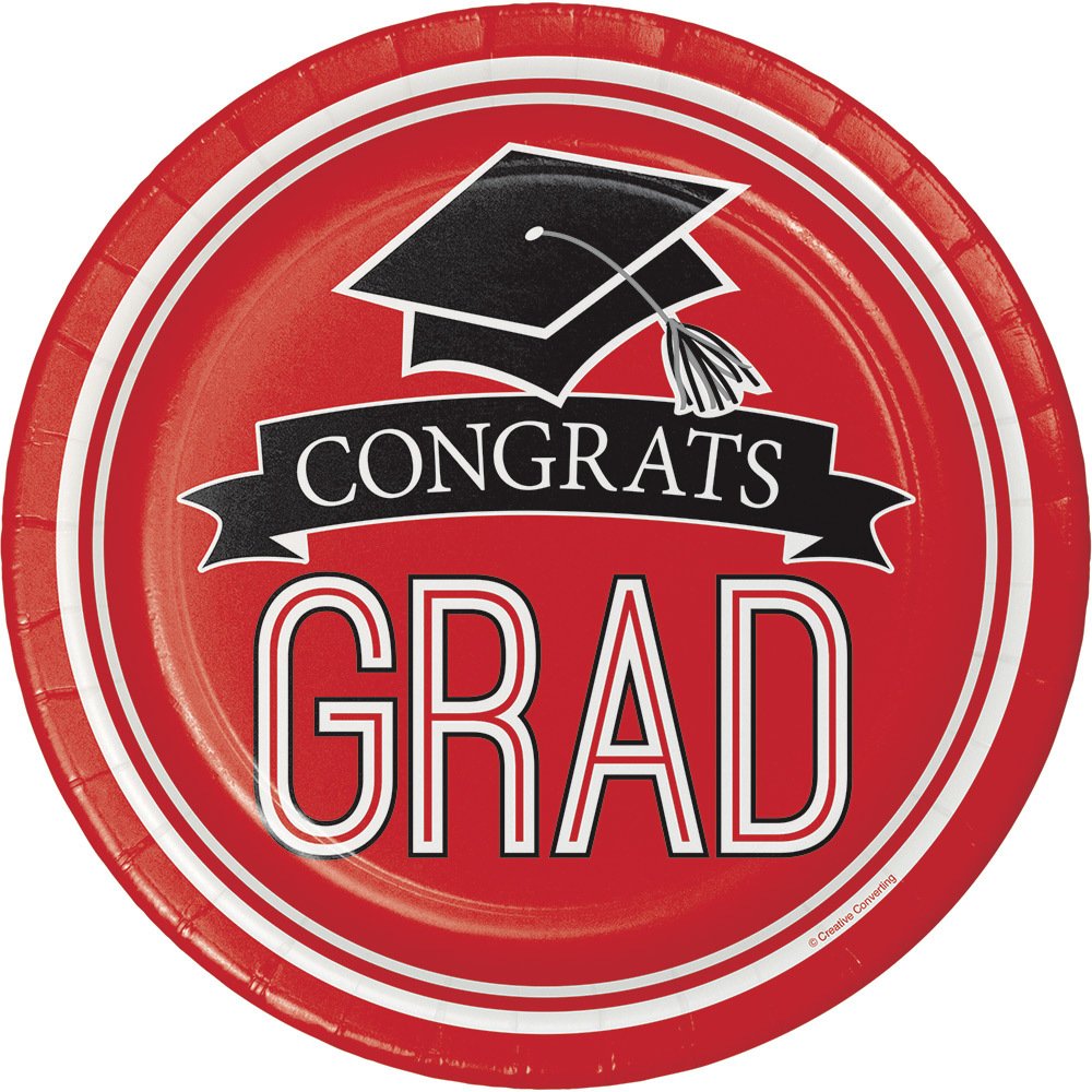Creative Converting Congrats Grad Red Dessert Plates Party Supplies, Multicolor, 7"