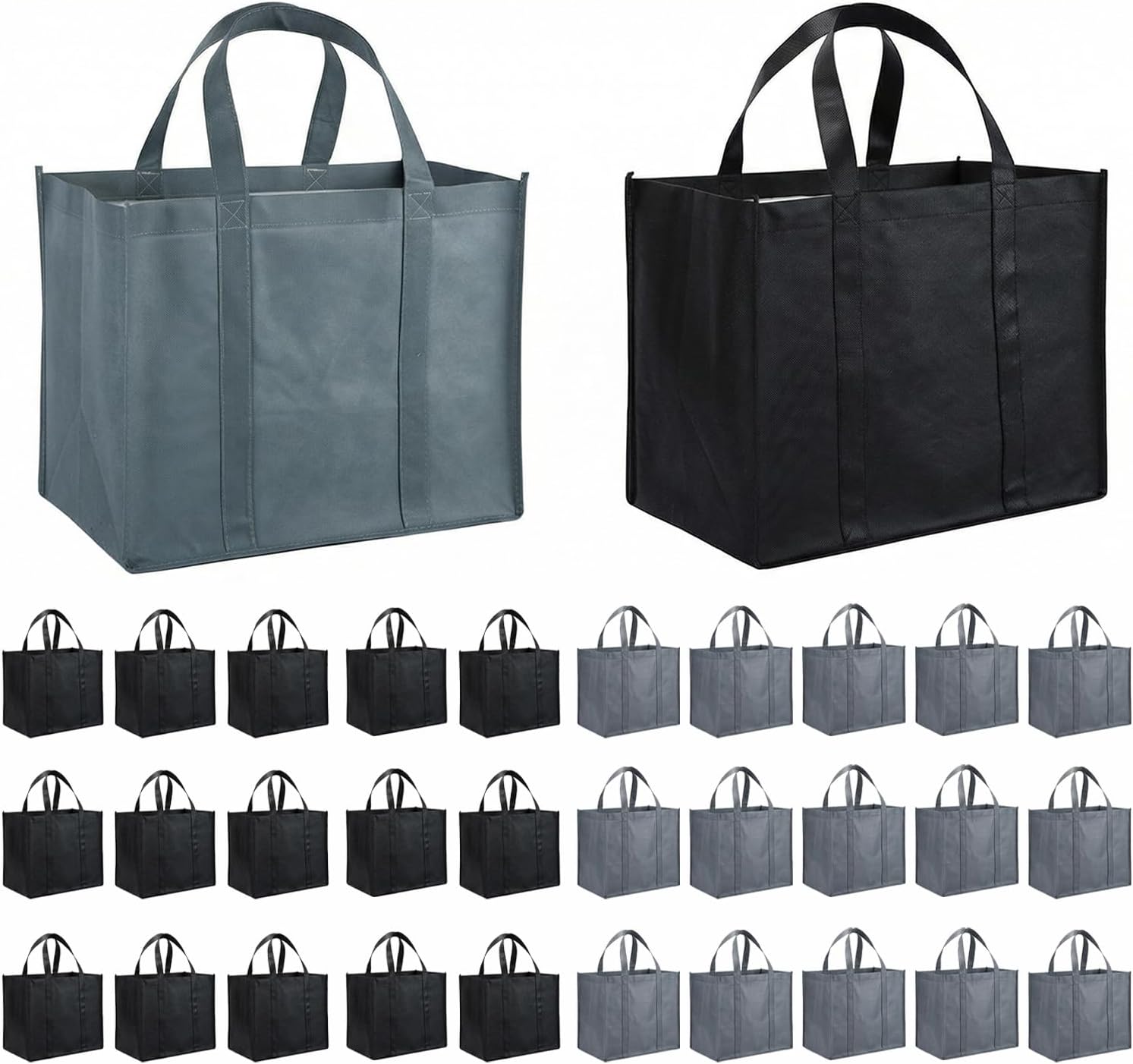 30 Pack Reusable Grocery Bags, Heavy Duty Foldable Shopping Tote Bags with Reinforced Handles, Large Washable Grocery Shopping Bags for Groceries Clothes(Grey Black)