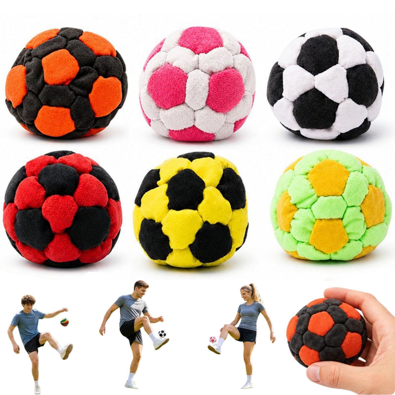 Vasedre Hacky Sack Ball, Hand-Knitted Footbag, Fun Football Shaped Juggling Balls for Adults, Perfect Football Gift for Juggling & Outdoor Play, Parties, Beach, Backyard (6Pcs)