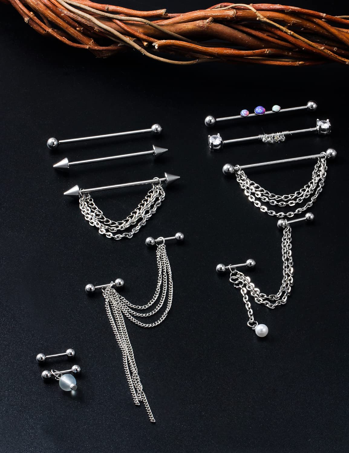 Teruiioy 14G Chain Industrial Earrings Stainless Steel Industrial Piercing Jewelry Double Helix Piercing Earrings for Women Men