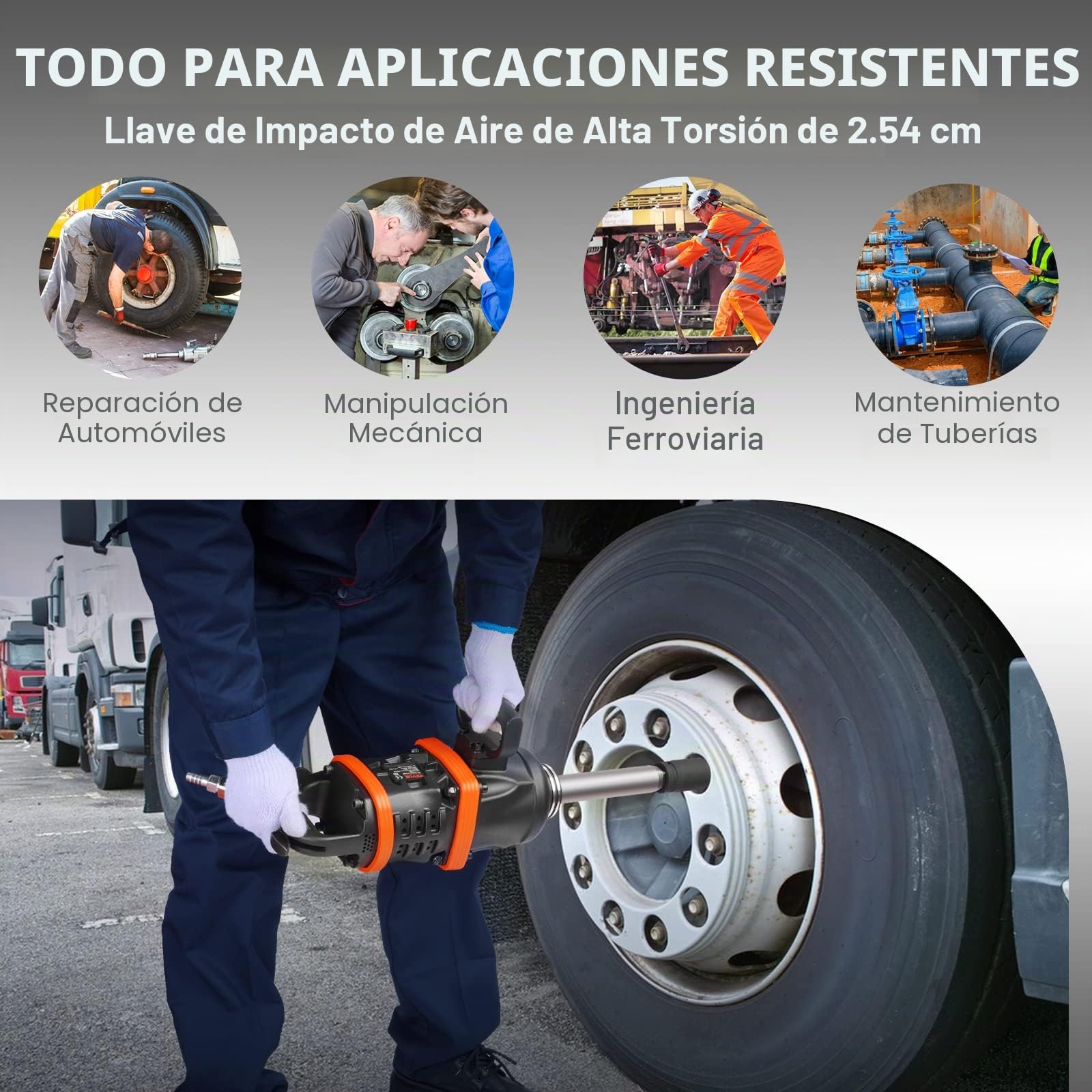 VEVOR Llave de impacto neumática de 1" y 5175 pies-lbs con mango en D de yunque de 8" para reparación, mantenimiento de maquinaria pesada, autobús, entusiasta de la automoción, mecánico profesional