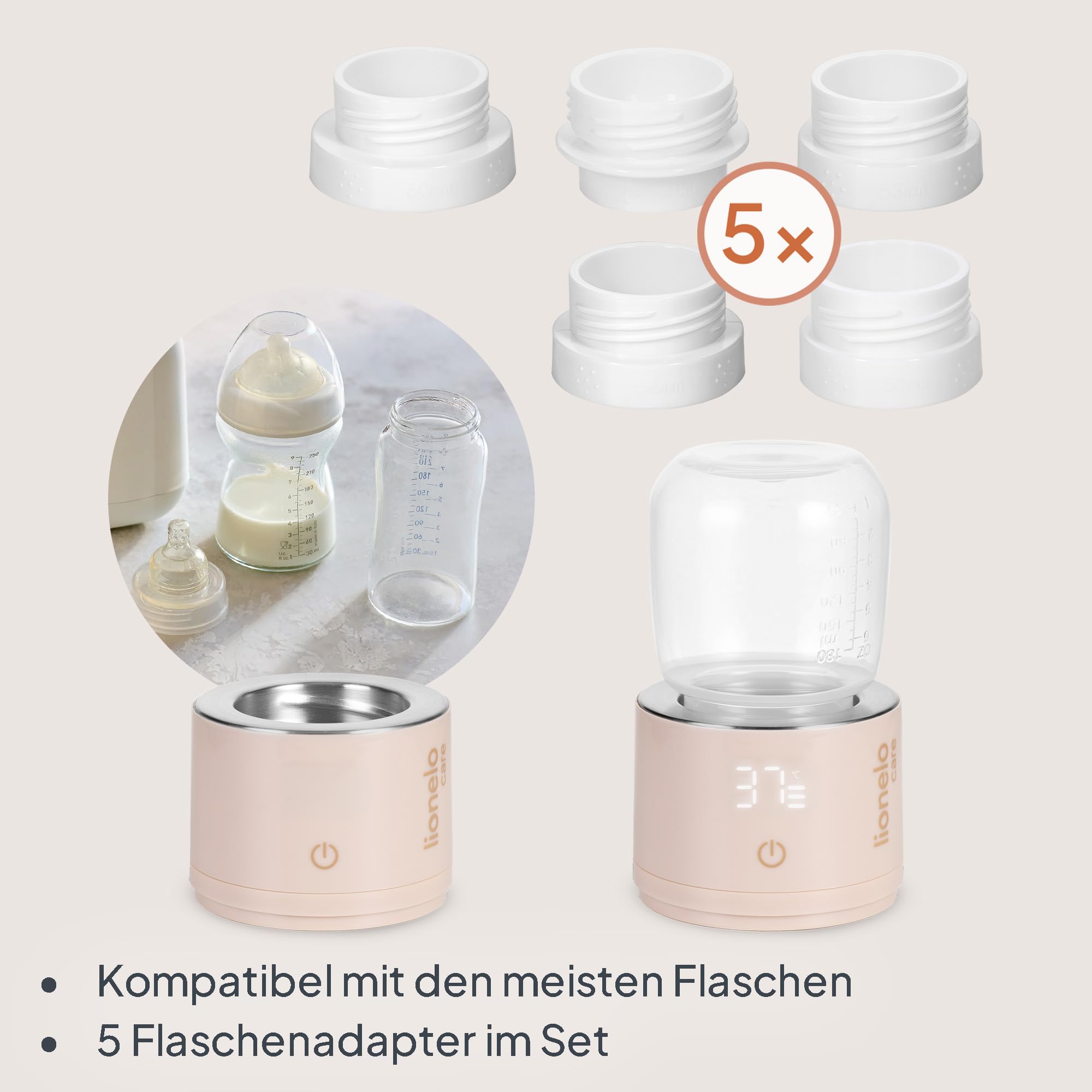 Lionelo Thermup Swift - Mobiler Flaschenwärmer für Babys unterwegs, kabellos 5000 mAh Akku, 90 ml in 3 Min auf 37°C, USB-C, Touch-Display, 4 Stufen 37–50°C, Warmhalten bis 6 h, BPA-frei