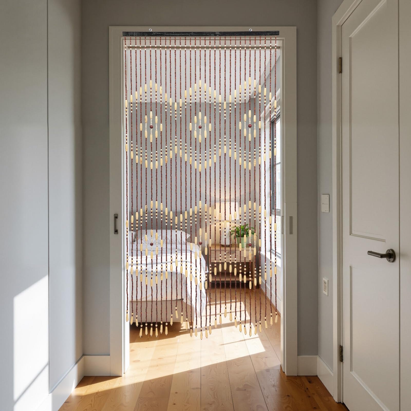 Rideau de perles, rideau de porte en bambou, perles en bois, séparateur de pièce, décoration