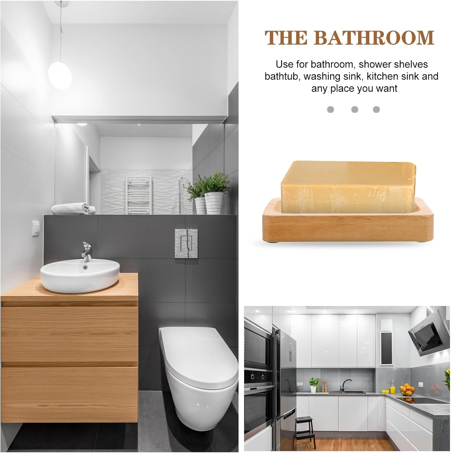 SHINEOFI Teak Wooden Soap Dish with Self-draining Tray Bathroom Soap Holder for Kitchen and Shower Use image 3