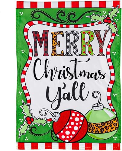 Evergreen Flag Bandera de jardín con texto en inglés "Merry Christmas Y'all" de doble cara de 12 x 18 pulgadas, bandera de jardín de Navidad para