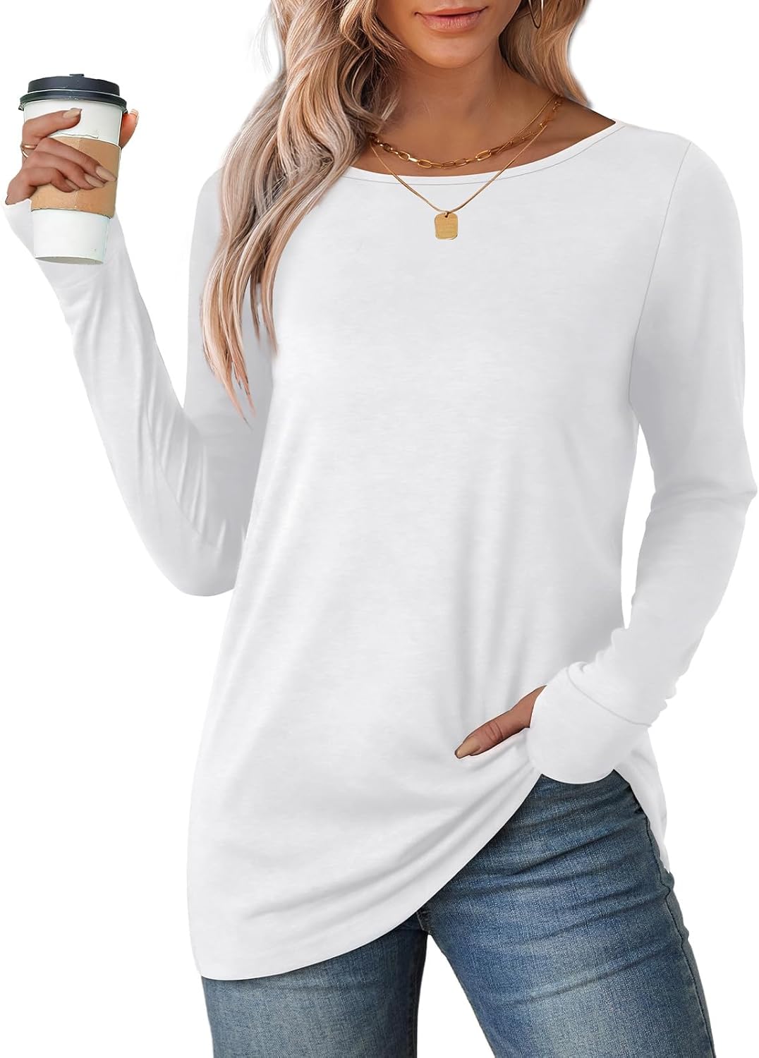 OFEEFAN Long Sleeve Shirts for Women Tunic Tops Thumb Hole Oversized Tshirts Fall Outfits - Image 3