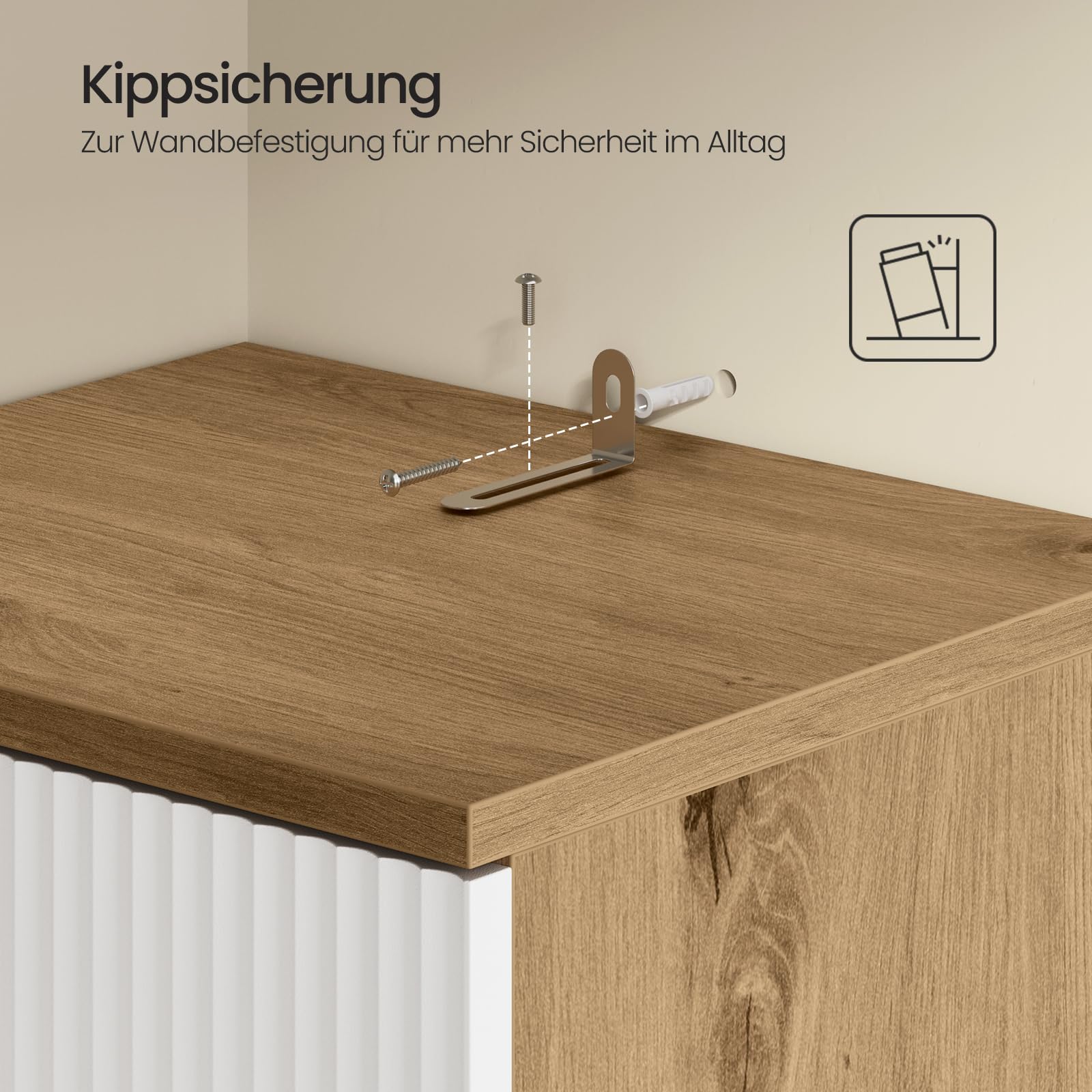 EUGAD Badmöbel Komplettset, 176.5 cm, Weiß + Braune Holzoptik, Badezimmermöbel-Set mit Waschbeckenunterschrank, und 2 Badezimmerschränke