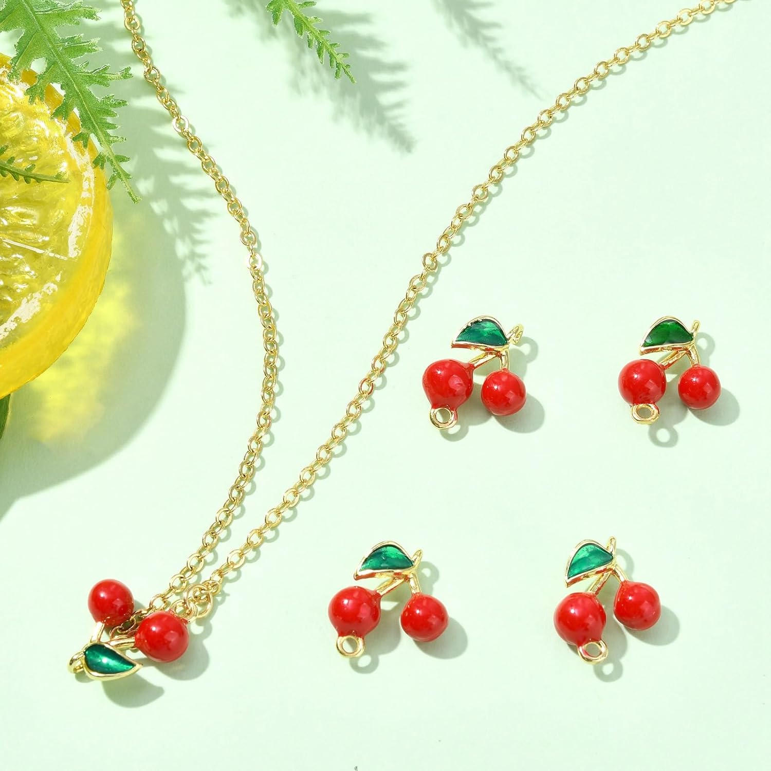 5Pcs Enamel Cherry Pendants Golden Brass Connector Charms Mini Fruit Food Cherries Charms for Necklace Bracelet Jewelry DIY Craft Making - Image 6