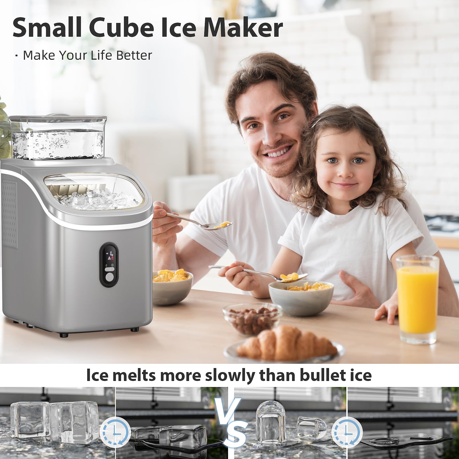 Electactic Countertop Ice Cube Maker Machine With External Water Tank,16pcs/5mins,34lbs/Day,2 Ways To Add Water,Portable Compact Small Ice Maker With Self-Cleaning,Perfect For Home/Kitchen/Camping/RV on Fridge.com - View 2