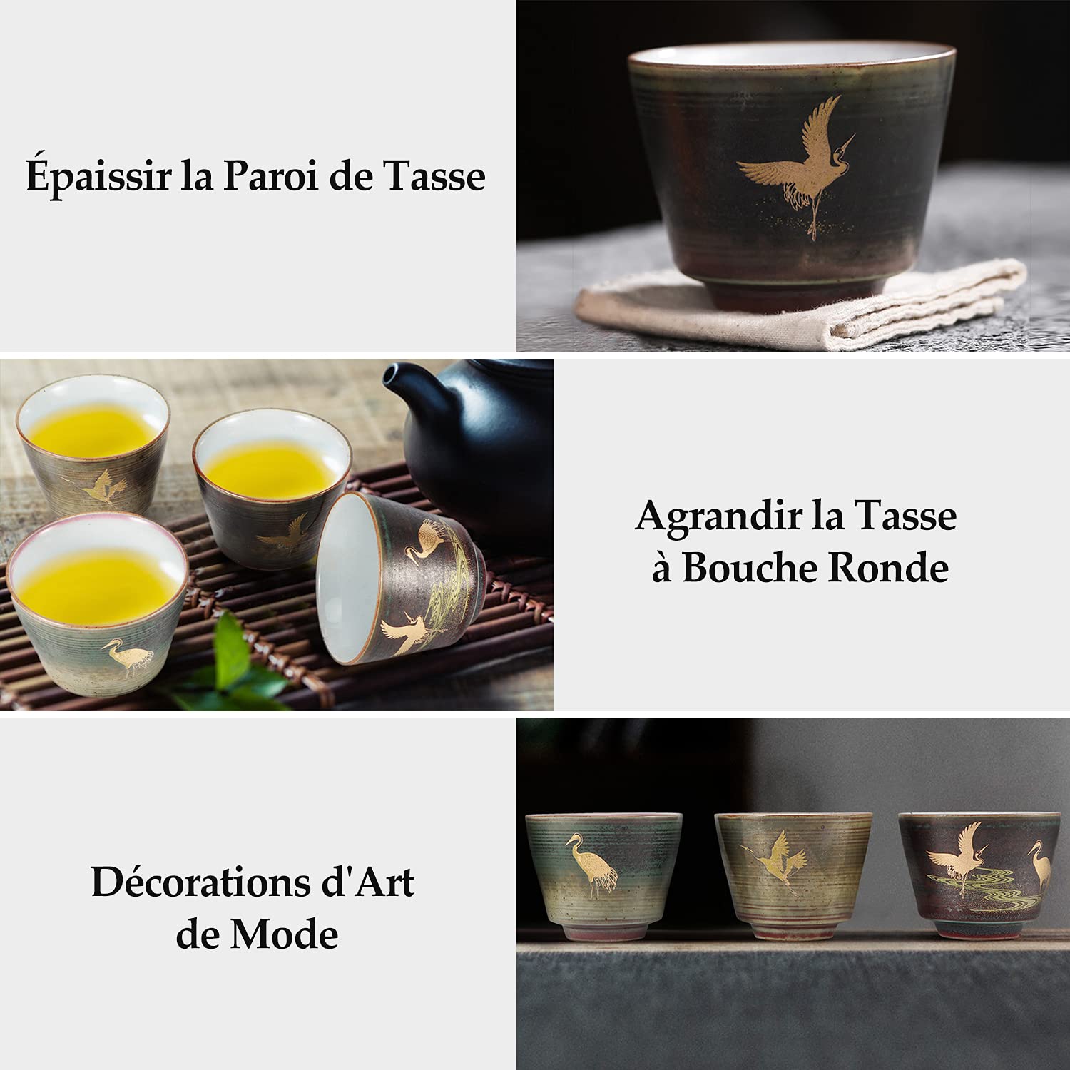 Tissting 4 Piezas Tazas de Té de Cerámica, Set de Kungfu Drinkware, Tazas de Caja de Regalo, Ideal para Sake, Regalos de Té, Accesorios de Cerámica de Alta Calidad(#2)