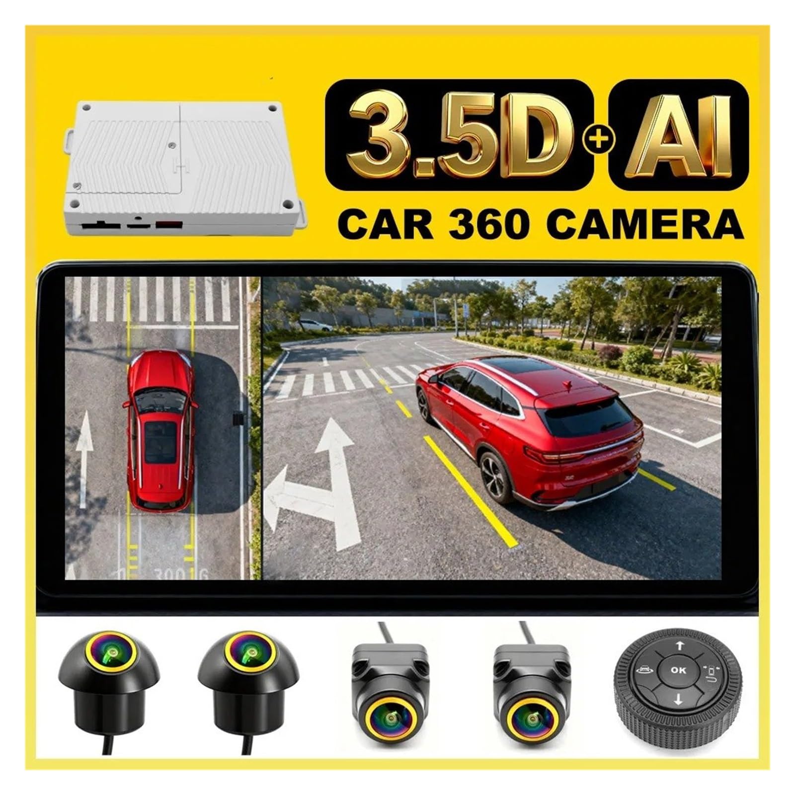 Rückfahrkameras Auto 360 Grad 3,5D 4 AI Bird View Kamera System HD 1080P Video Surround AHD Parkplatz Rückfahr Kamera