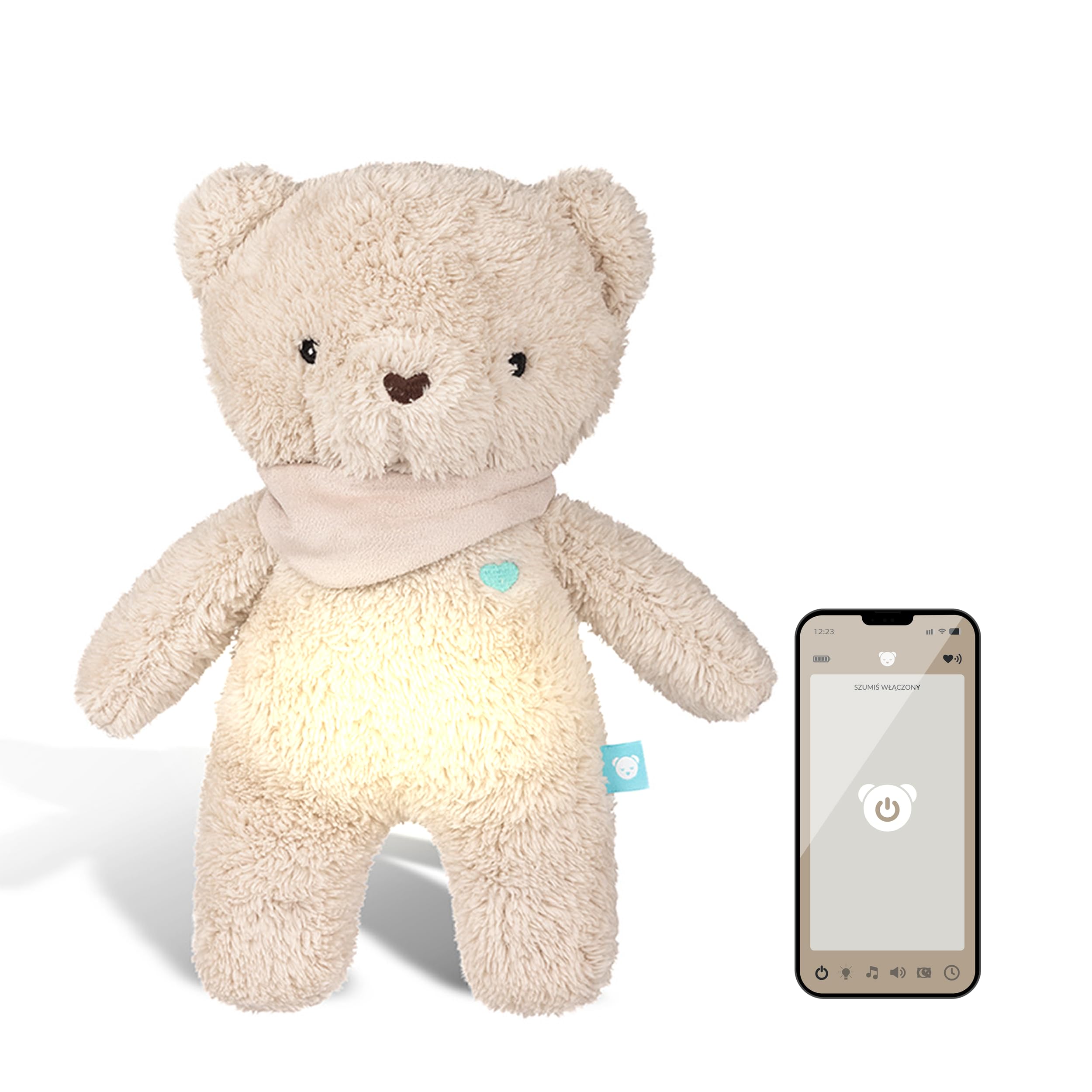 myHummy Beigefarbener schlafender Bär mit App - weißes Rauschen und Entspannung