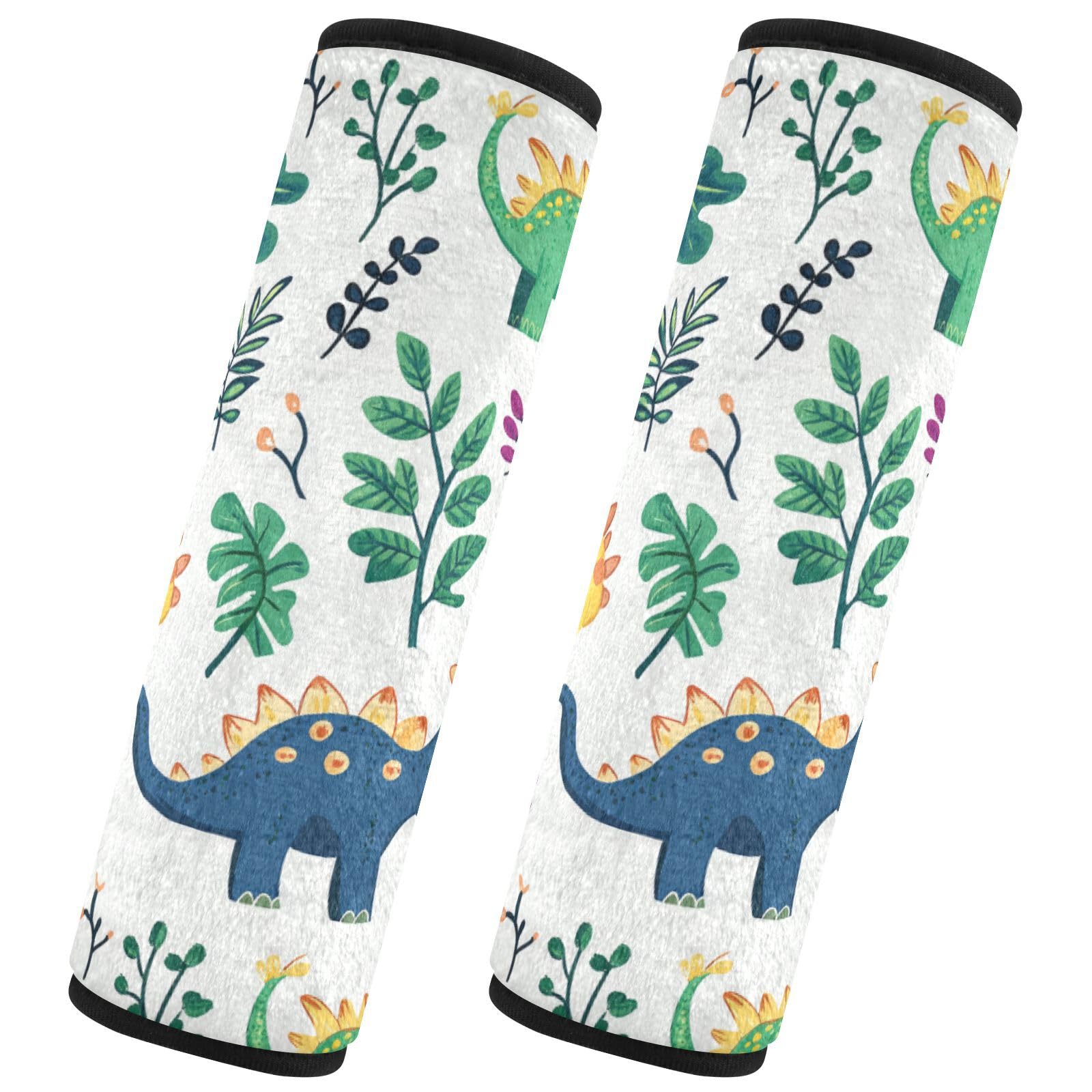 Seat Belt Covers 2 Pack Cute Dinosaur Car Seat Strap Covers Super Soft Leaves Plam Car Seat Neck Cover for Boys Girls Adults Babies S